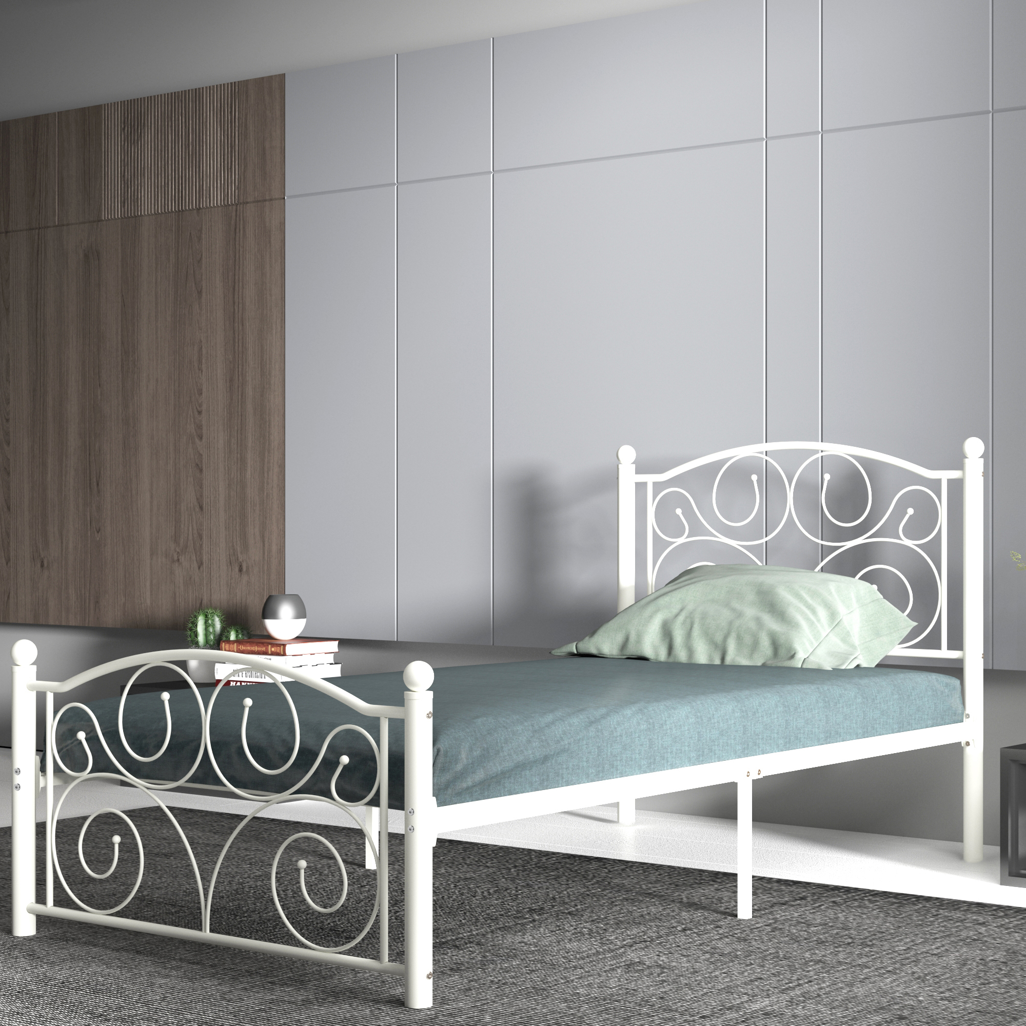 Twin Size Unique Flower Sturdy System Metal Bed Frame with Headboard and Footboard-CASAINC