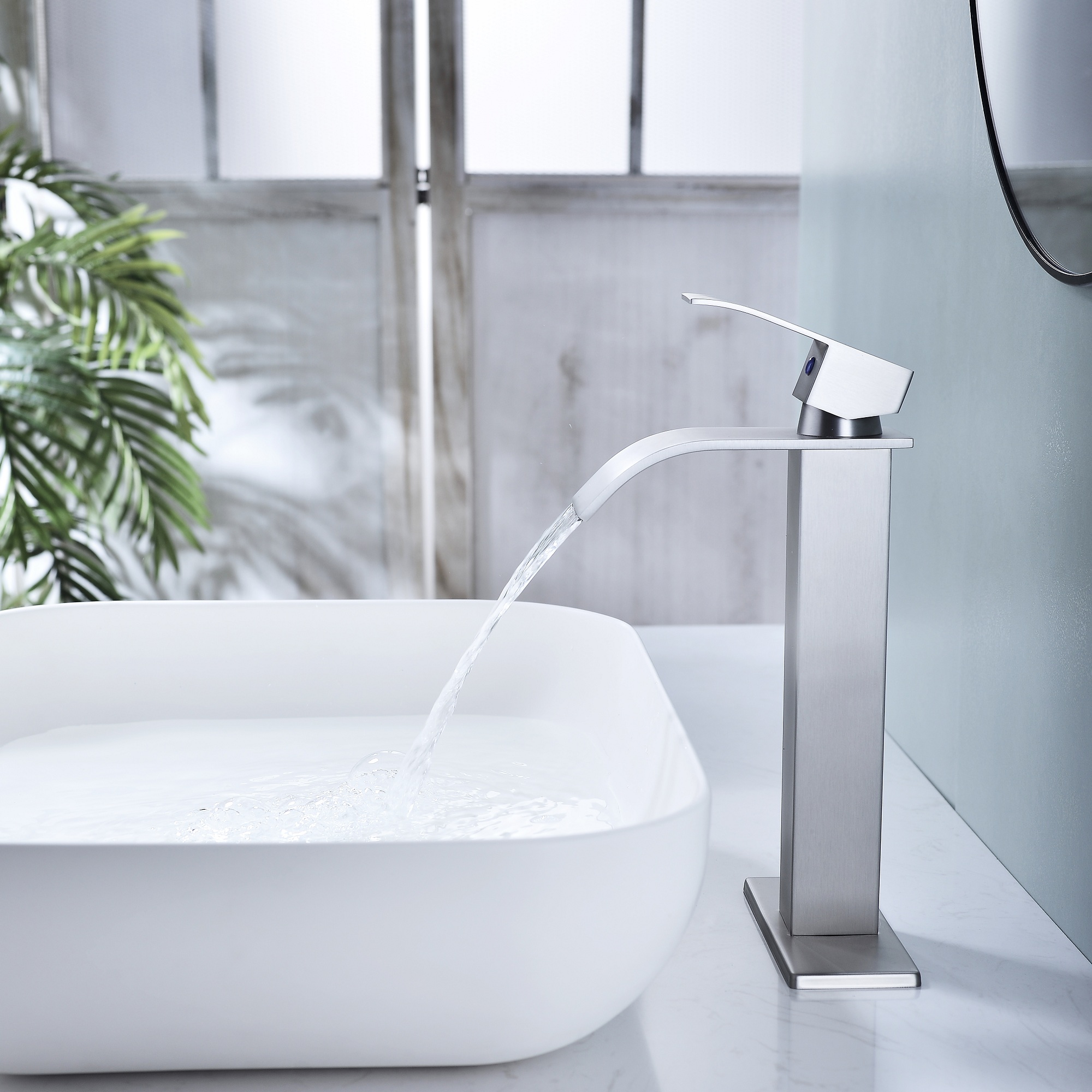Waterfall Spout Bathroom Faucet,Single Handle Bathroom Vanity Sink Faucet-CASAINC