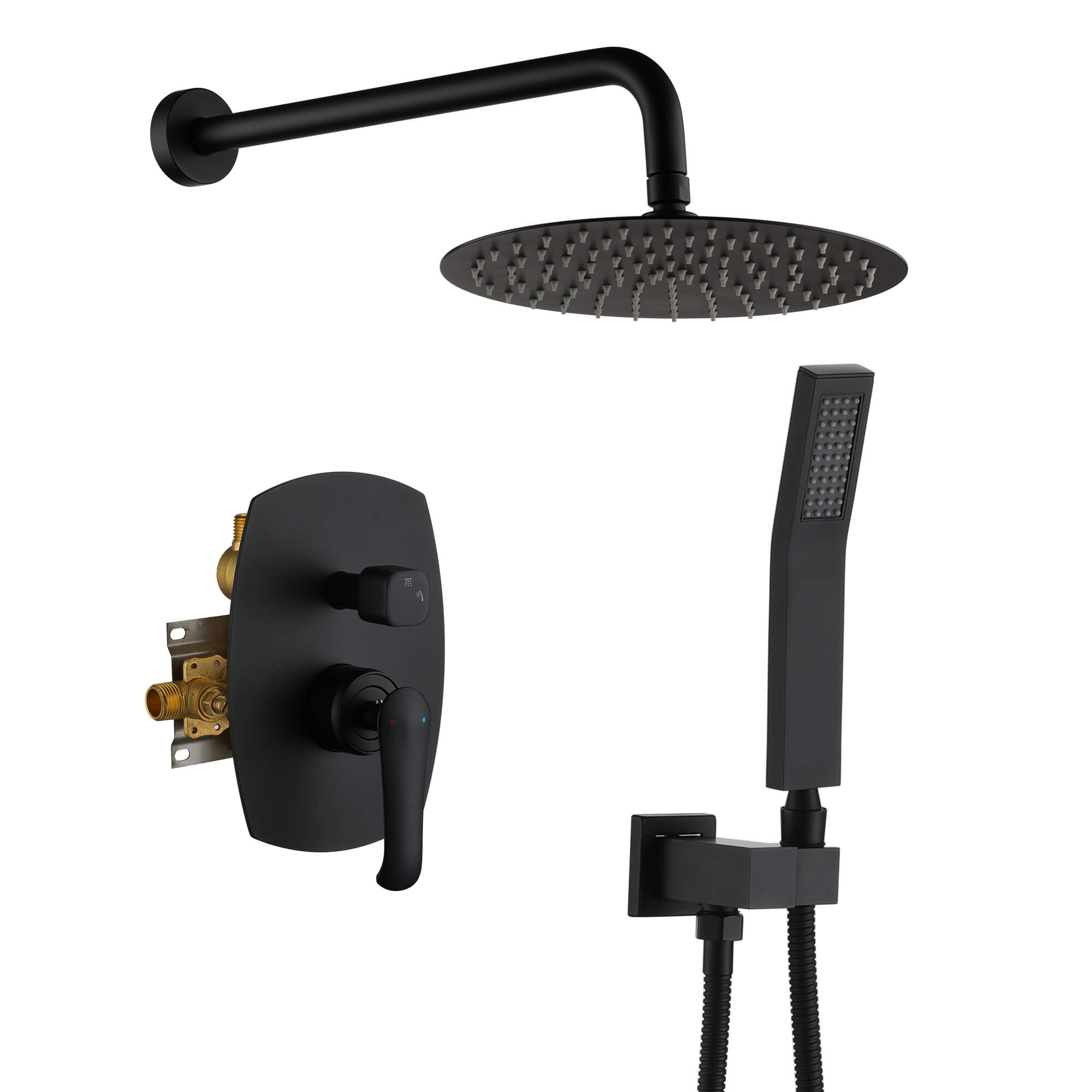 Casainc Matte Black Round Built-in Shower System with Handheld Shower