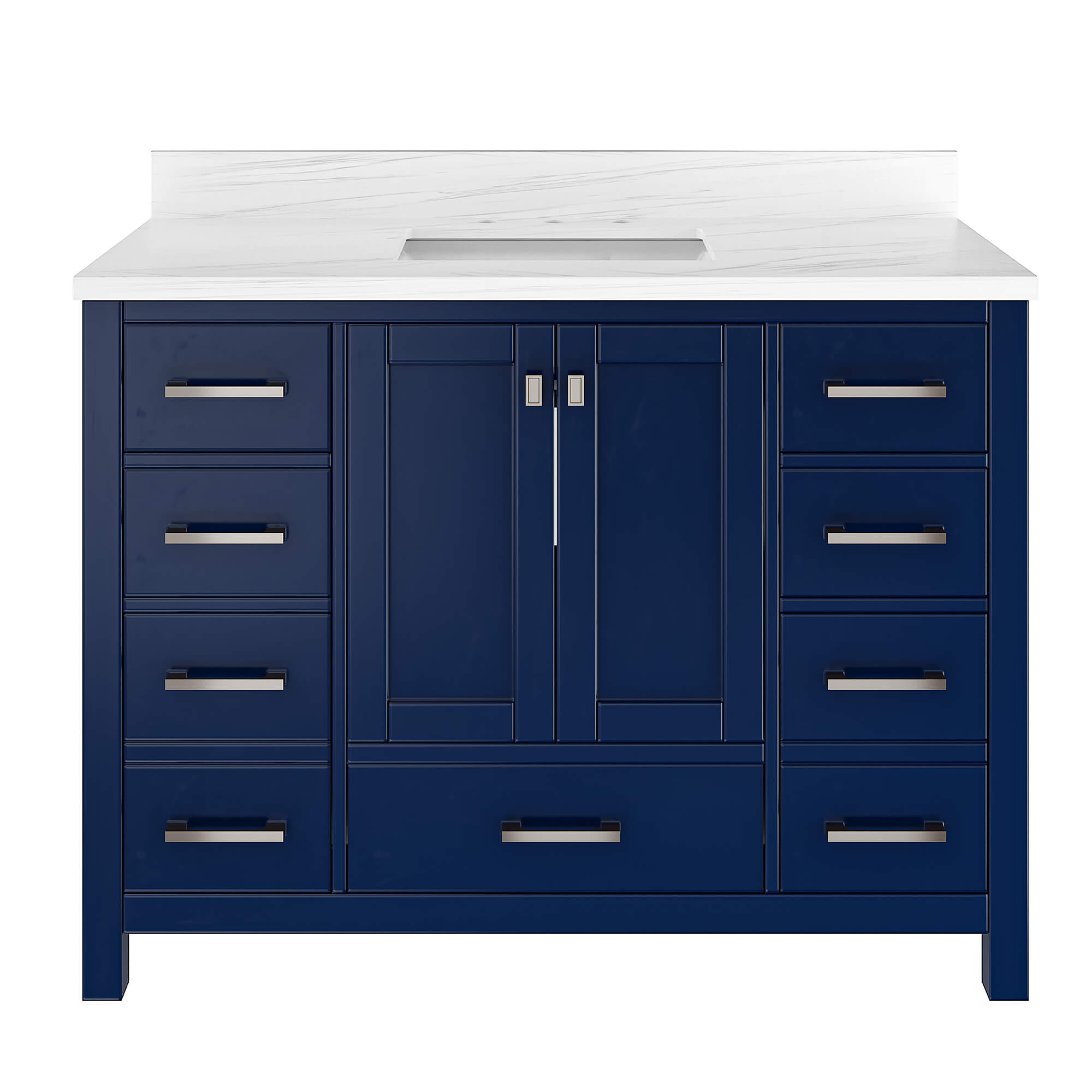 CASAINC 48 x 22 x 35.4 in. Solid Wood Navy Blue Bath Vanity with Carrara White Marble Countertop (No/With Mirror)