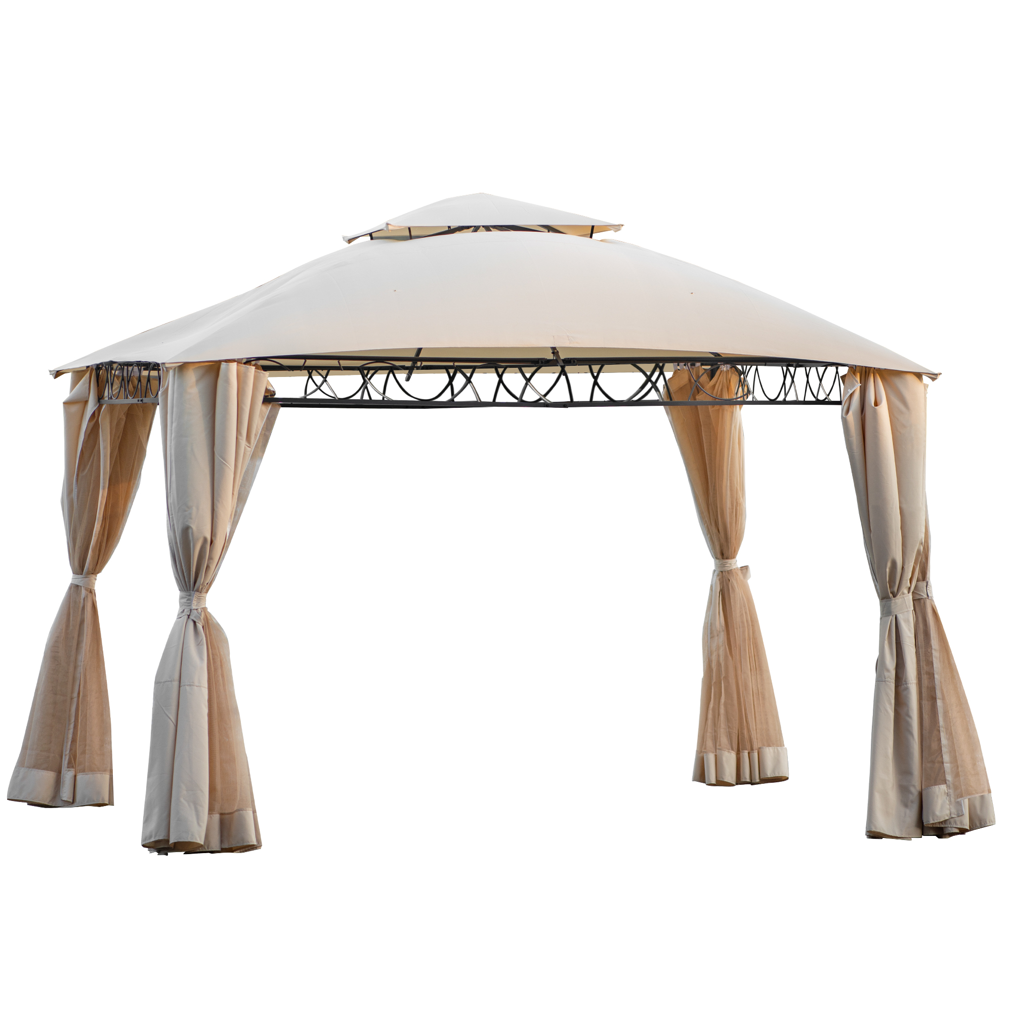  Quality Double Tiered Grill Canopy, Outdoor BBQ Gazebo Tent with UV Protection, Beige-CASAINC