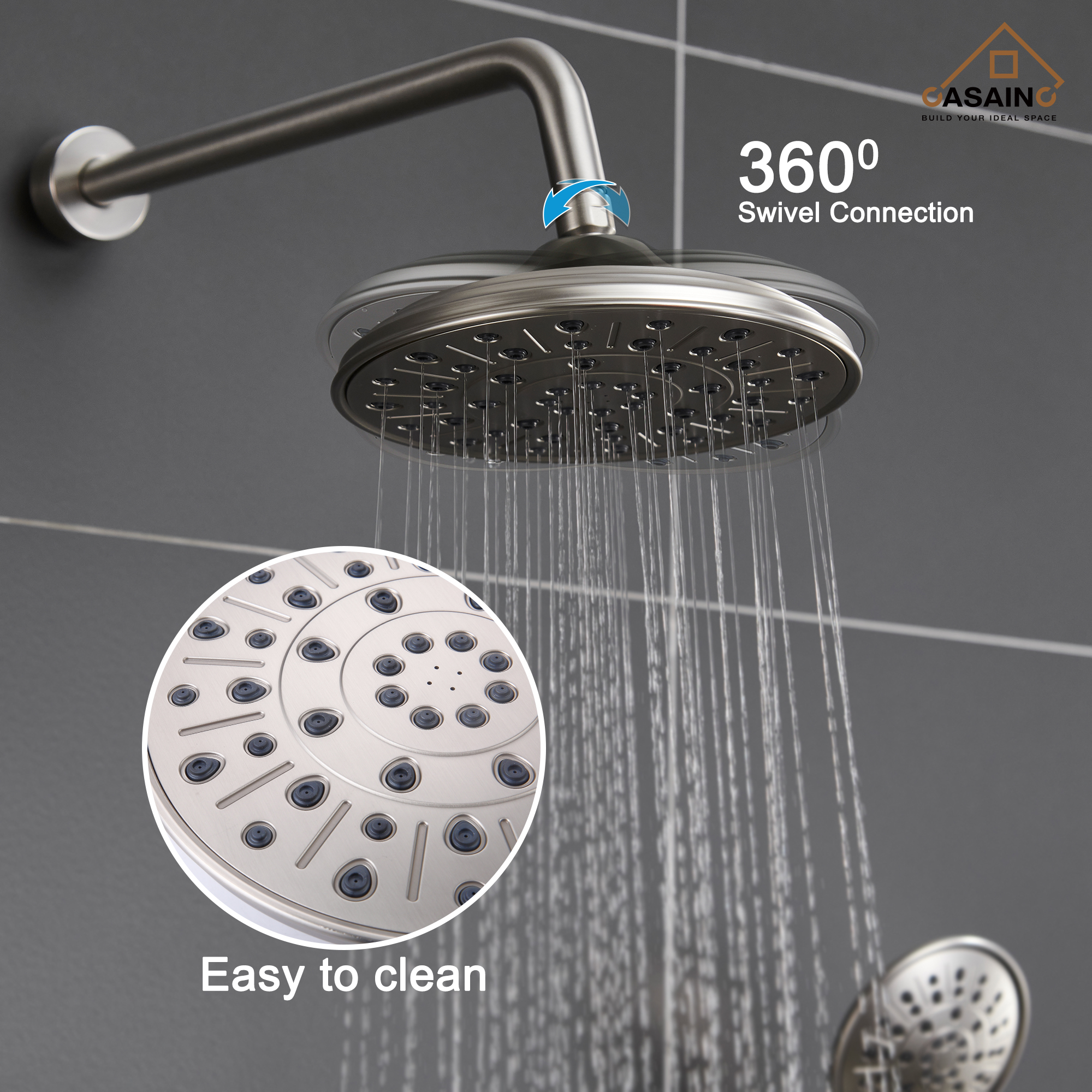 CASAINC 8.3 inch Wall-mounted rain shower faucet with pressure balanced valve
