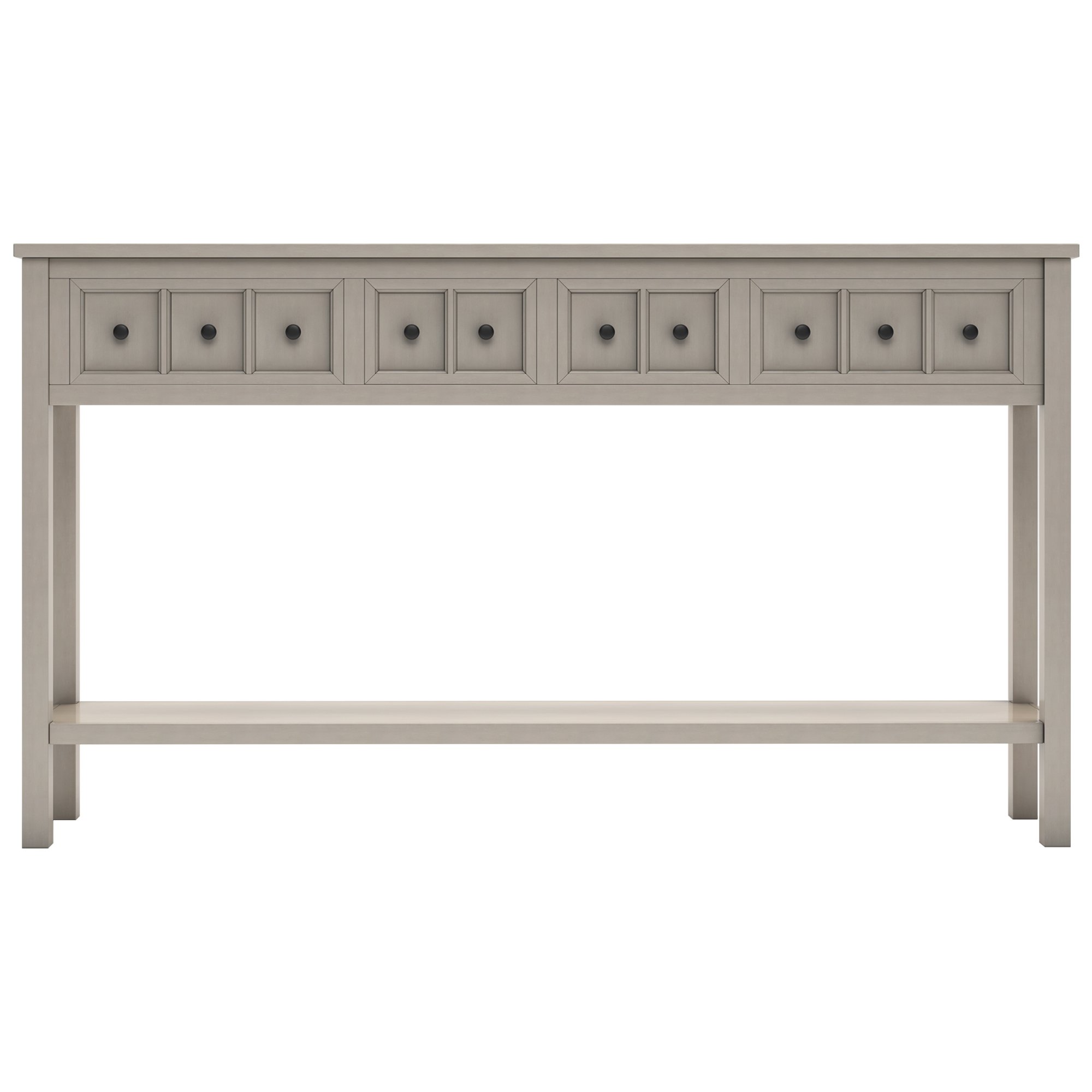 Rustic Entryway Console Table, 60" Long Sofa Table with two Different Size Drawers and Bottom Shelf for Storage (Gray Wash)-CASAINC