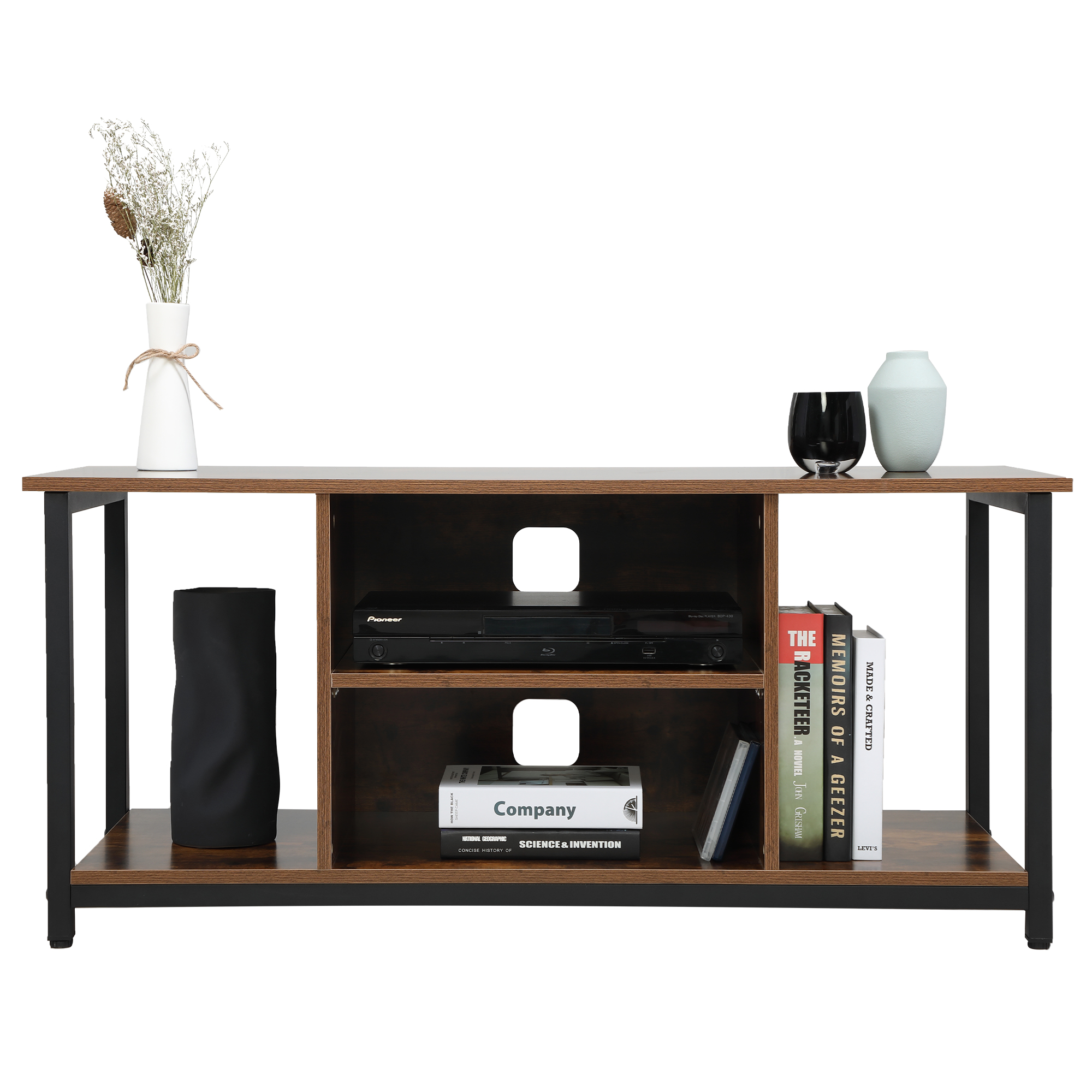 TV Stand for TV up to 50 inch 3 Tier Entertainment Center Modern TV Stand Media Console Table with Open Shelving Storage Wood Retro Industrial TV Cabinet for Living Room Bedroom-CASAINC