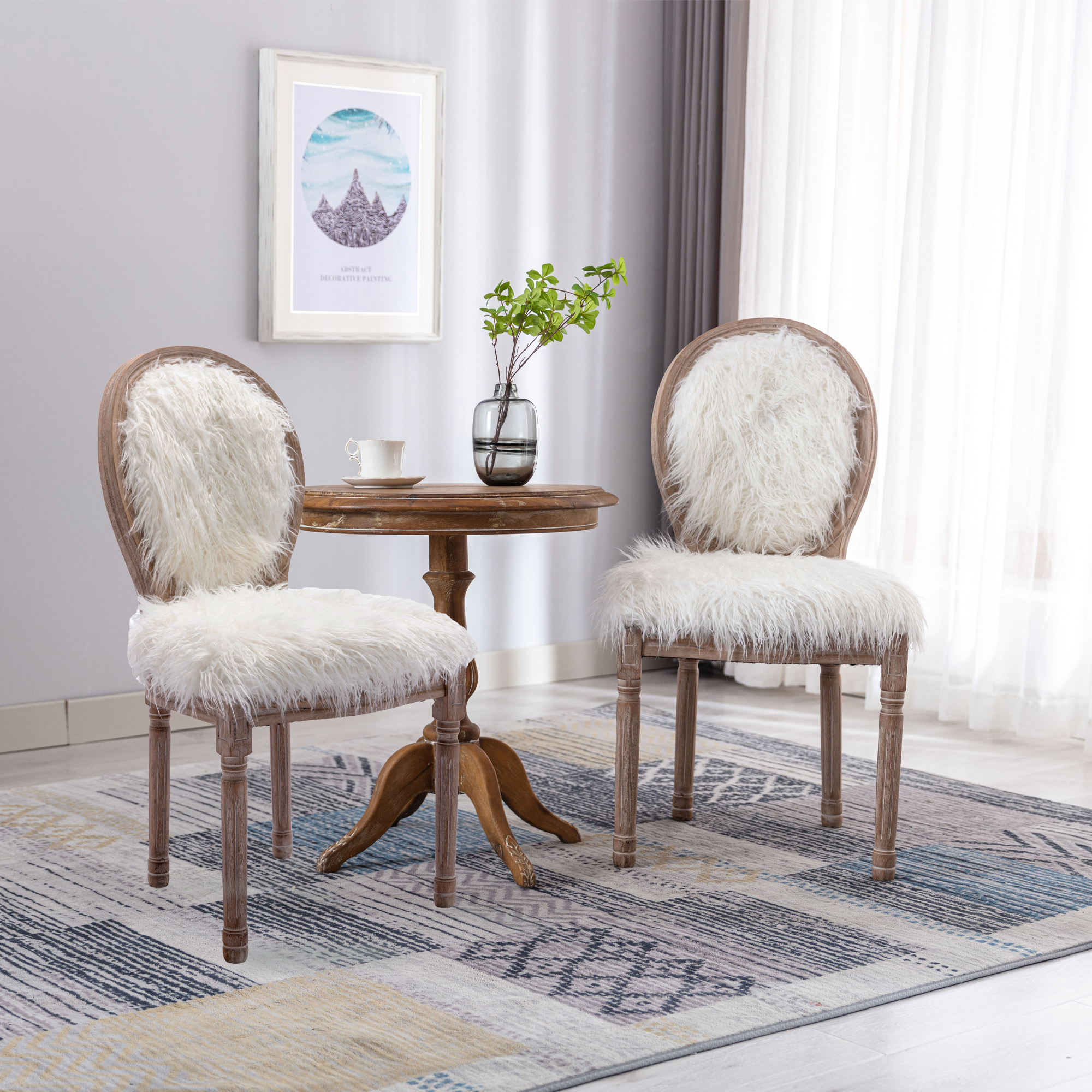 HengMing Faux Fur  French Dining  Chair with rubber legs,Set of 2-CASAINC