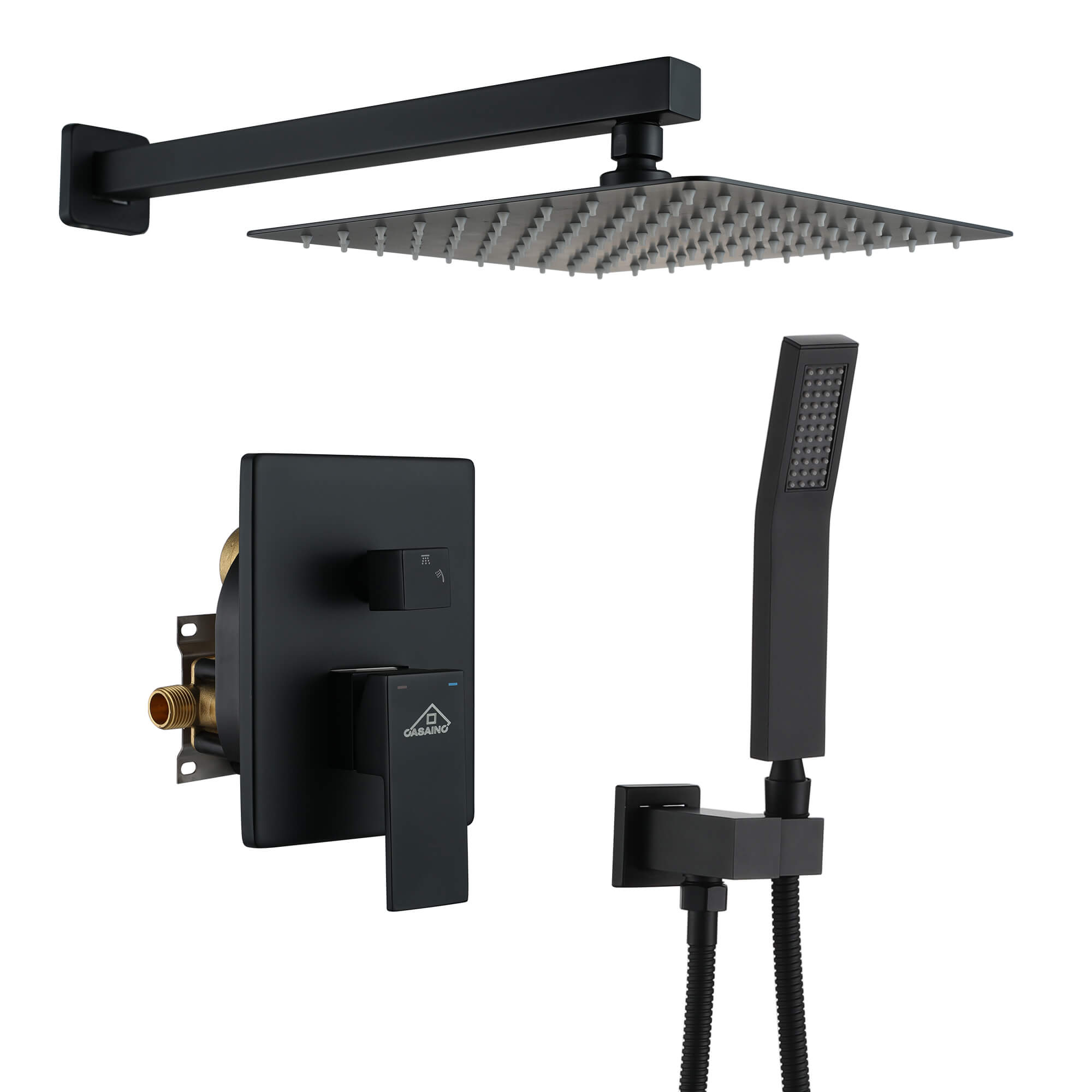 CASAINC Wall-Mounted/Ceiling-Mounted 2-Function Shower System with Handheld Shower in Matte Black