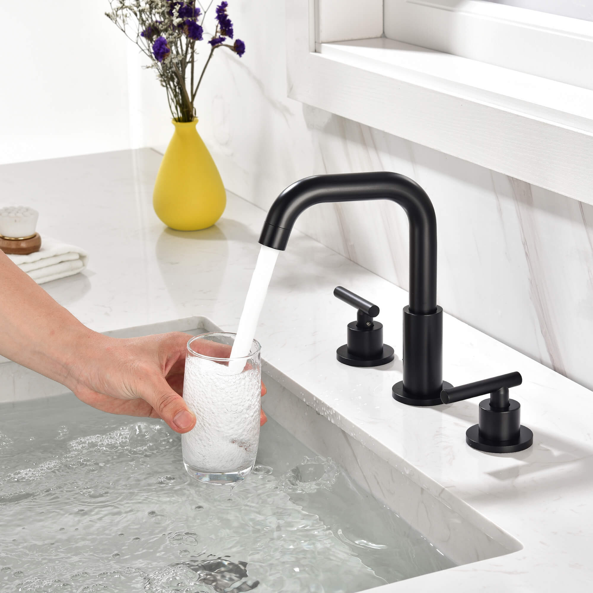 3-Hole 8 Inch Widespread 2-Handle Mid-Arc Bathroom Sink Faucet