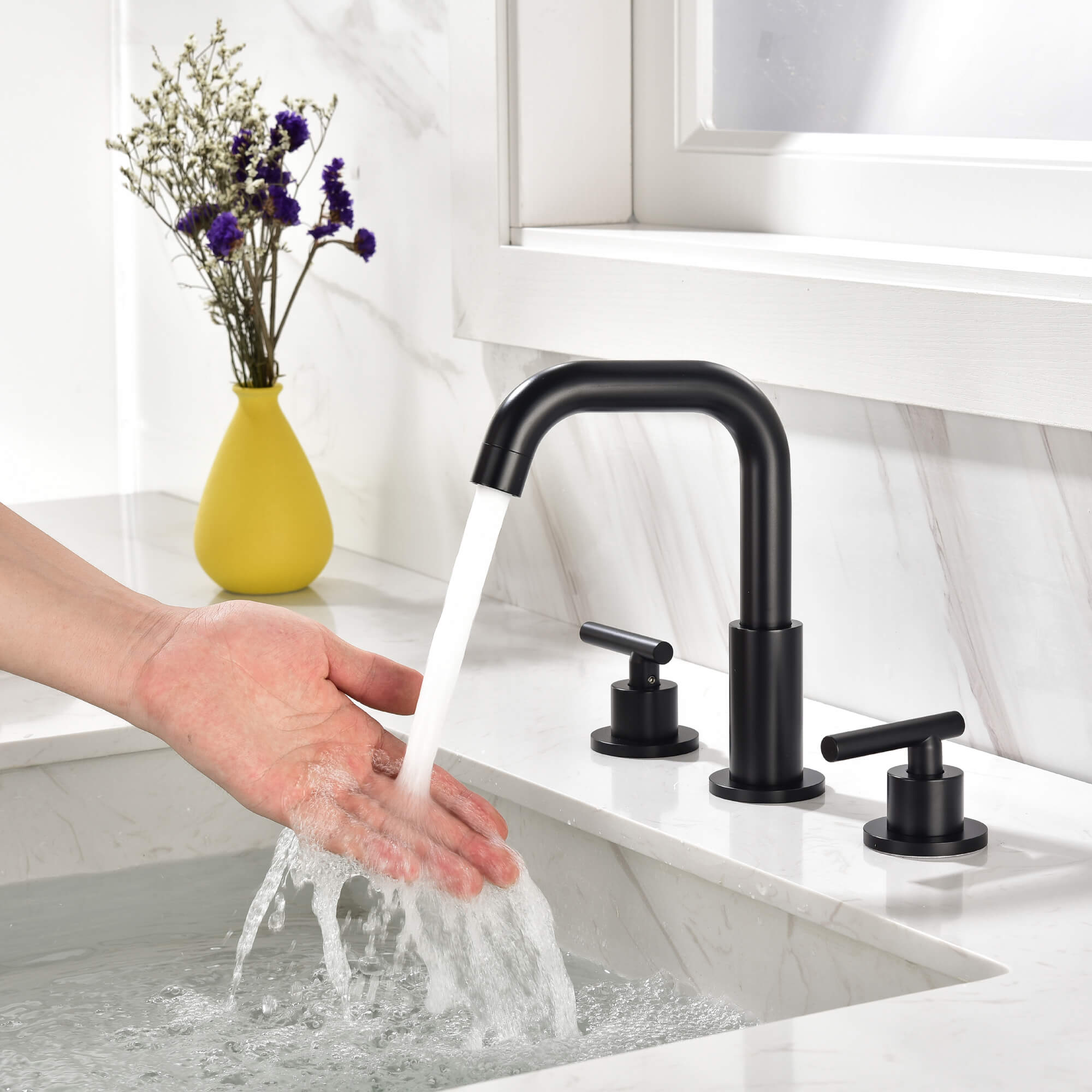 3-Hole 8 Inch Widespread 2-Handle Mid-Arc Bathroom Sink Faucet
