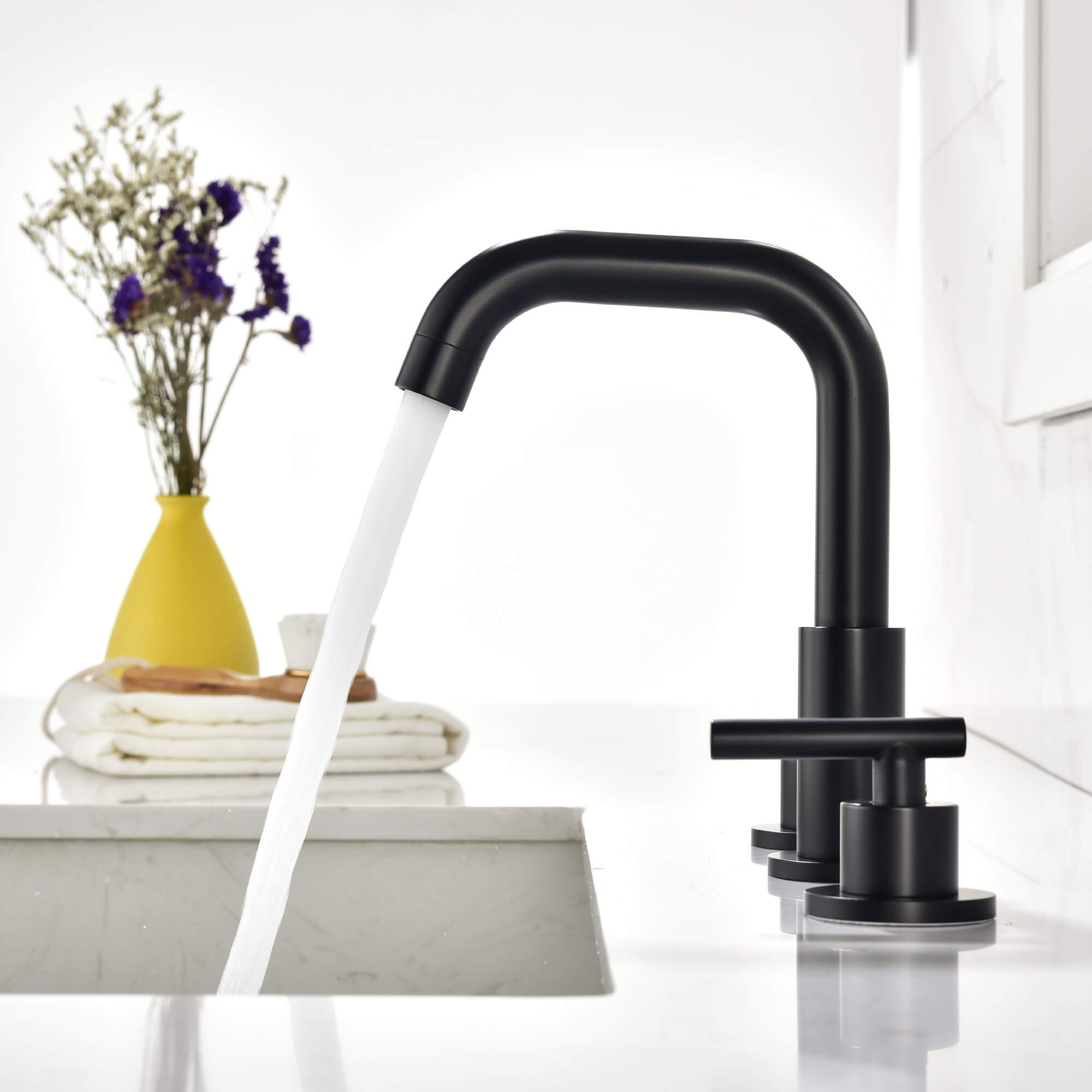 CASAINC Widespread 2 Handle Mid-arc Bathroom Faucet - Brushed Gold, image size:2000x2000