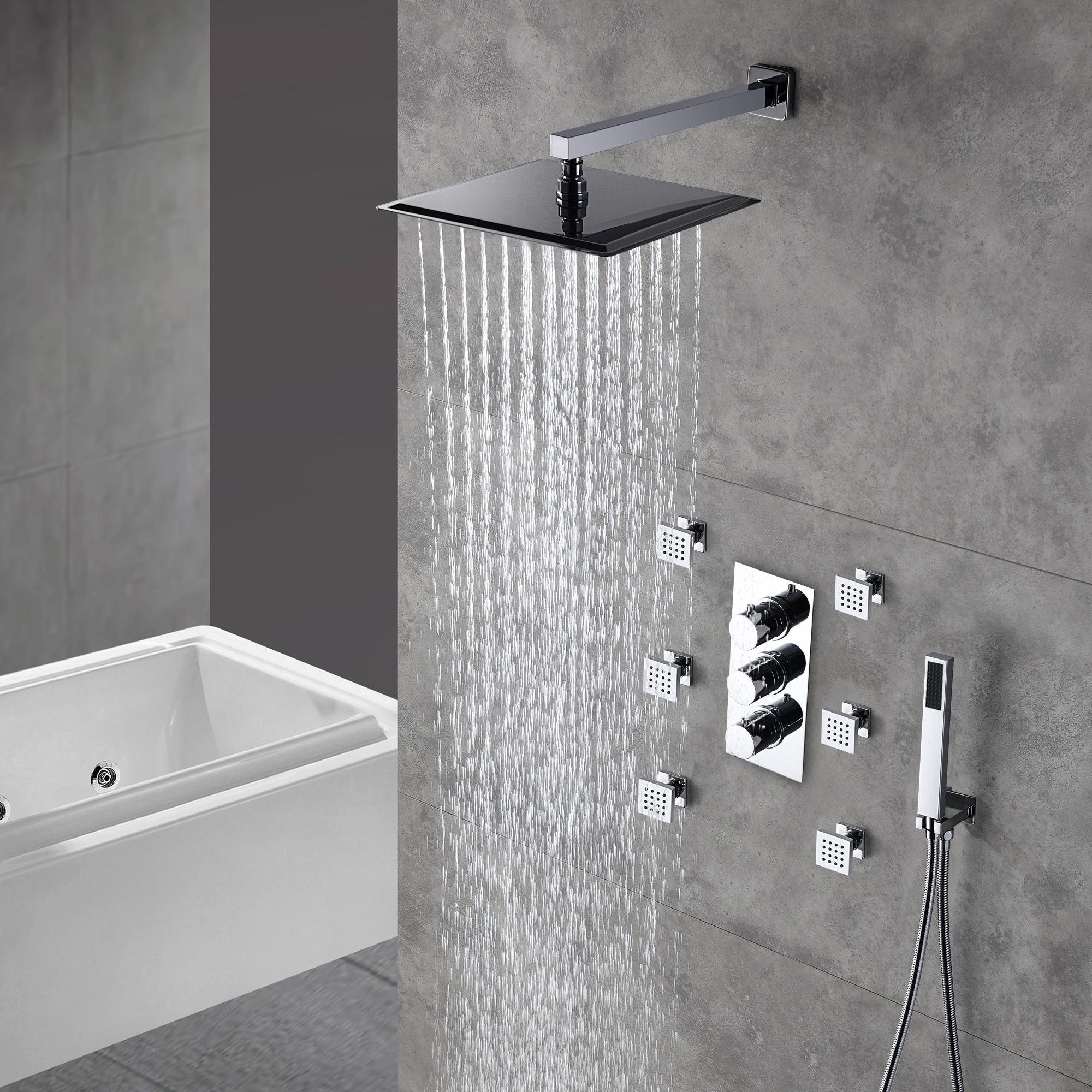 CASAINC Cascade Bliss Thermostatic Rainfall Shower System with Rough in- Valve