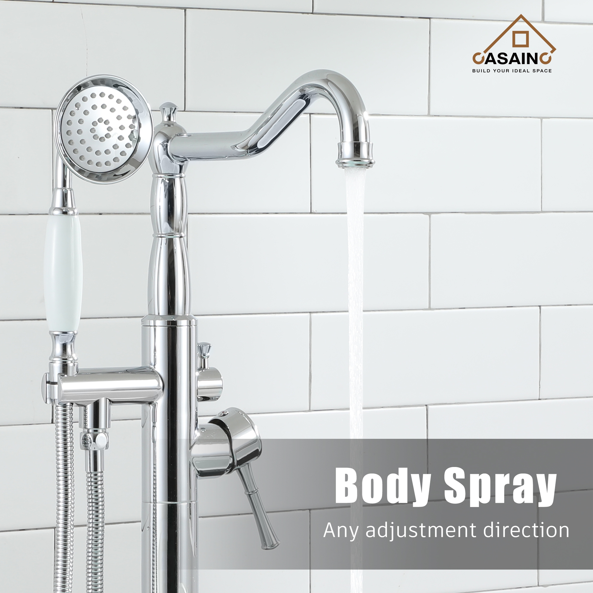 CASAINC Single Handle Classical Freestanding Bathtub Faucet with Hand Shower Hand