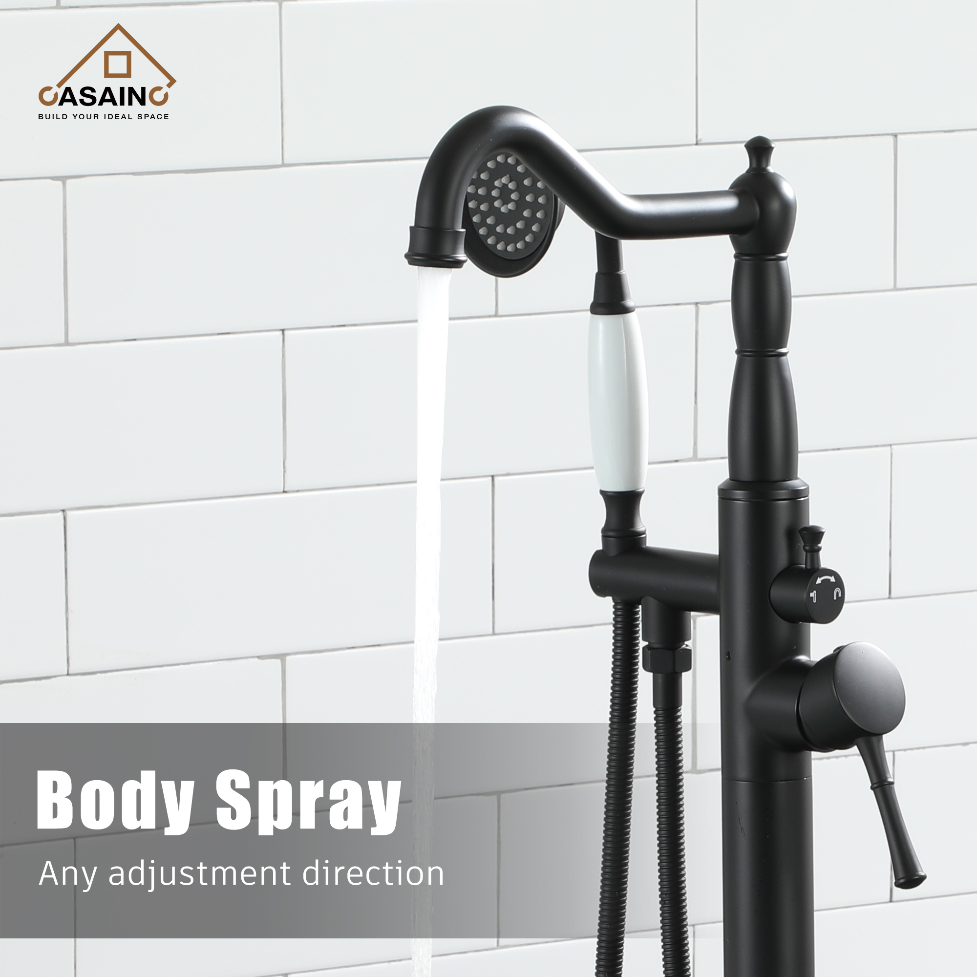 CASAINC Single Handle Classical Freestanding Bathtub Faucet with Hand Shower Hand