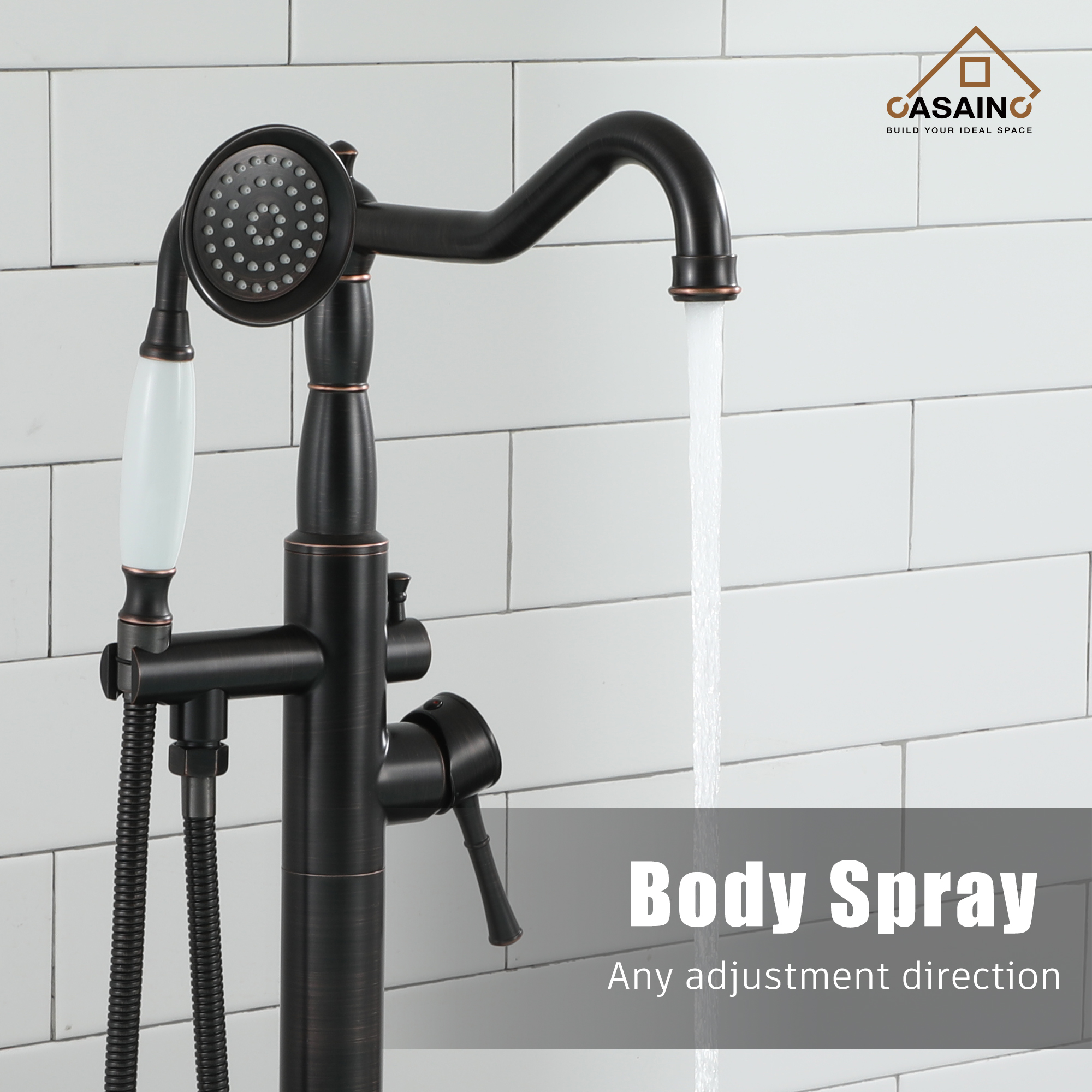 CASAINC Single Handle Classical Freestanding Bathtub Faucet with Hand Shower Hand