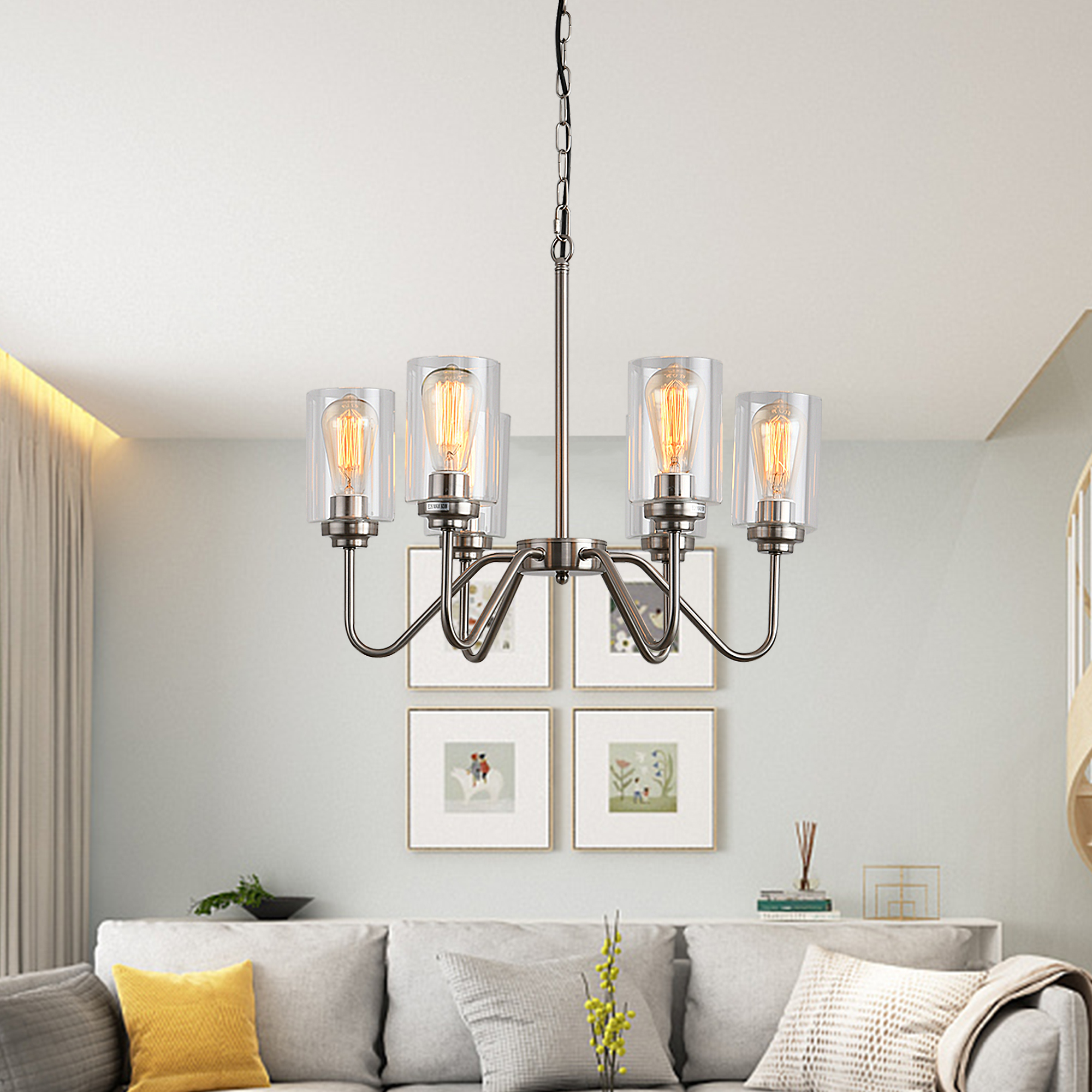 E26 glass chandelier iron 6 bulbs-CASAINC