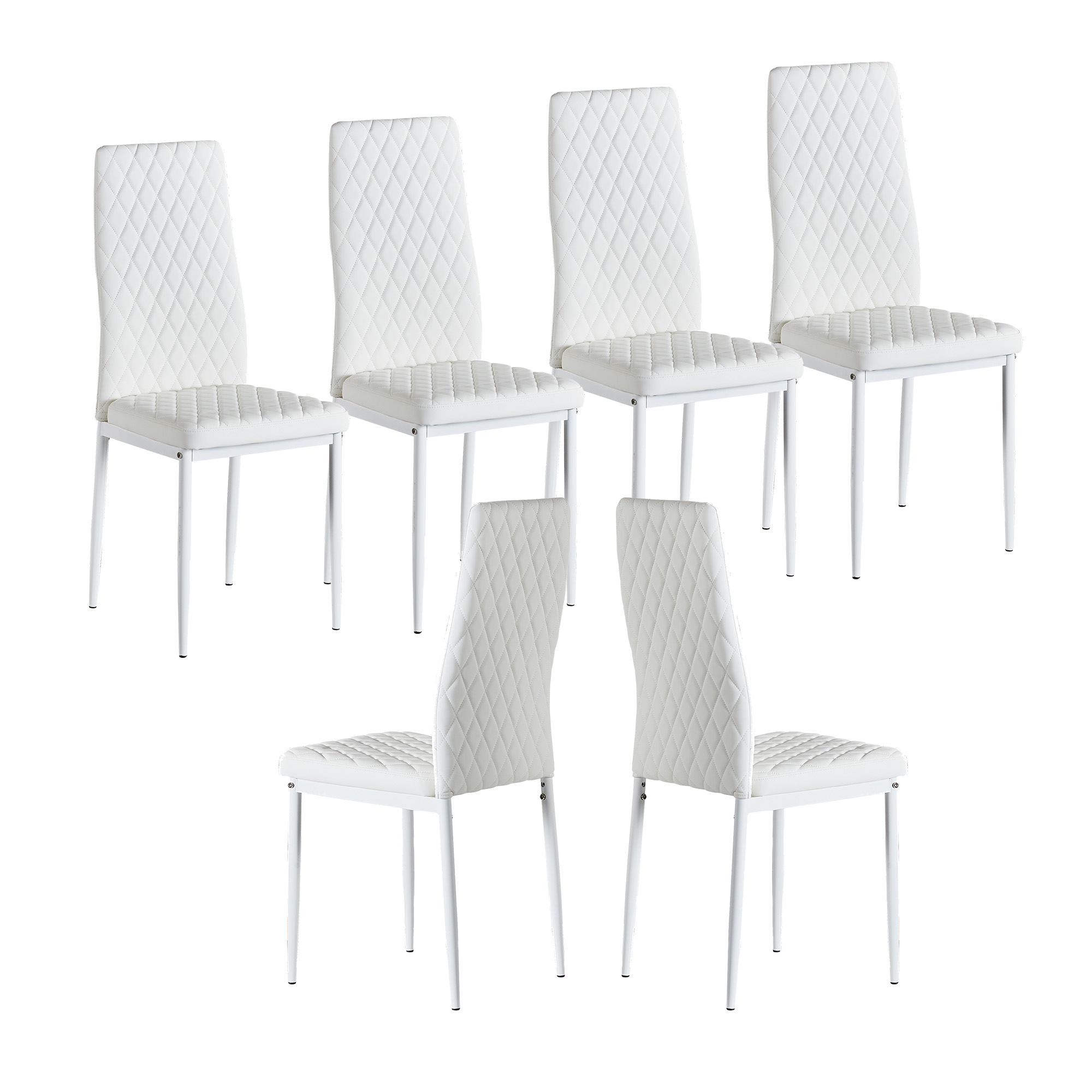 White modern minimalist dining chair fireproof leather sprayed metal pipe diamond grid pattern restaurant home conference chair set of 6-CASAINC