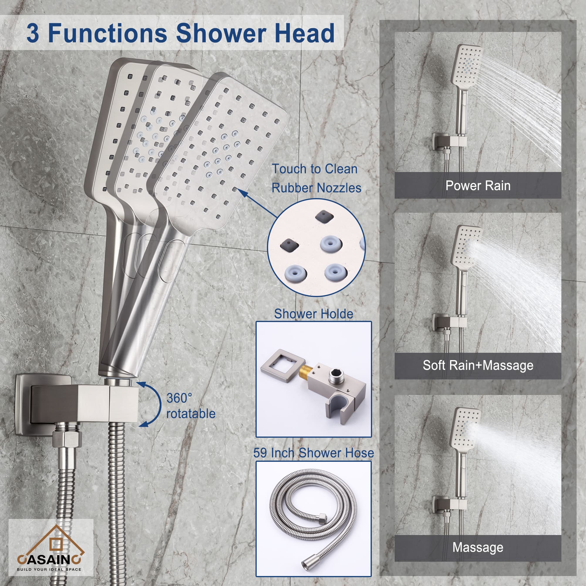 CASAINC Shower System with Rain Shower and Handheld and Tub Faucet Shower Set 