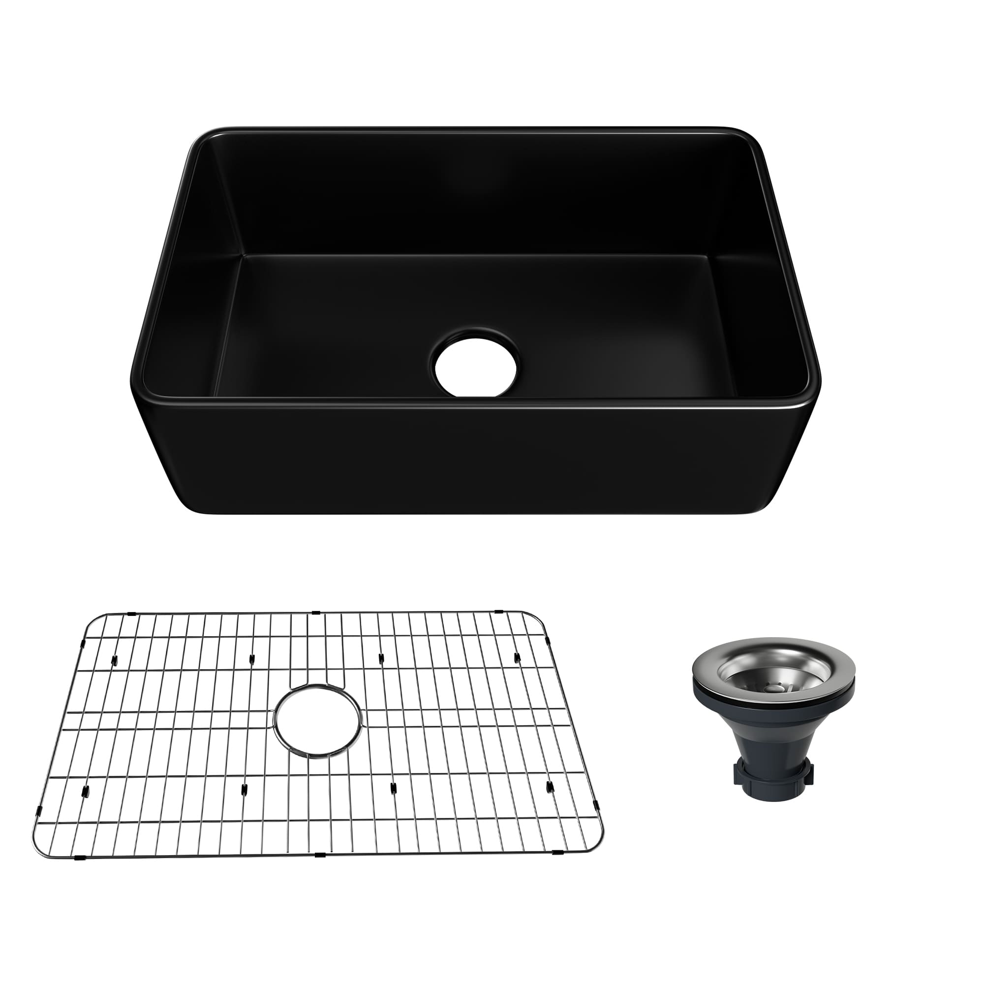 Fireclay 30 in. Single Bowl Farmhouse Apron Kitchen Sink with Bottom Grid and Strainers With cUPC Certified, in White Glossy/Matte Black