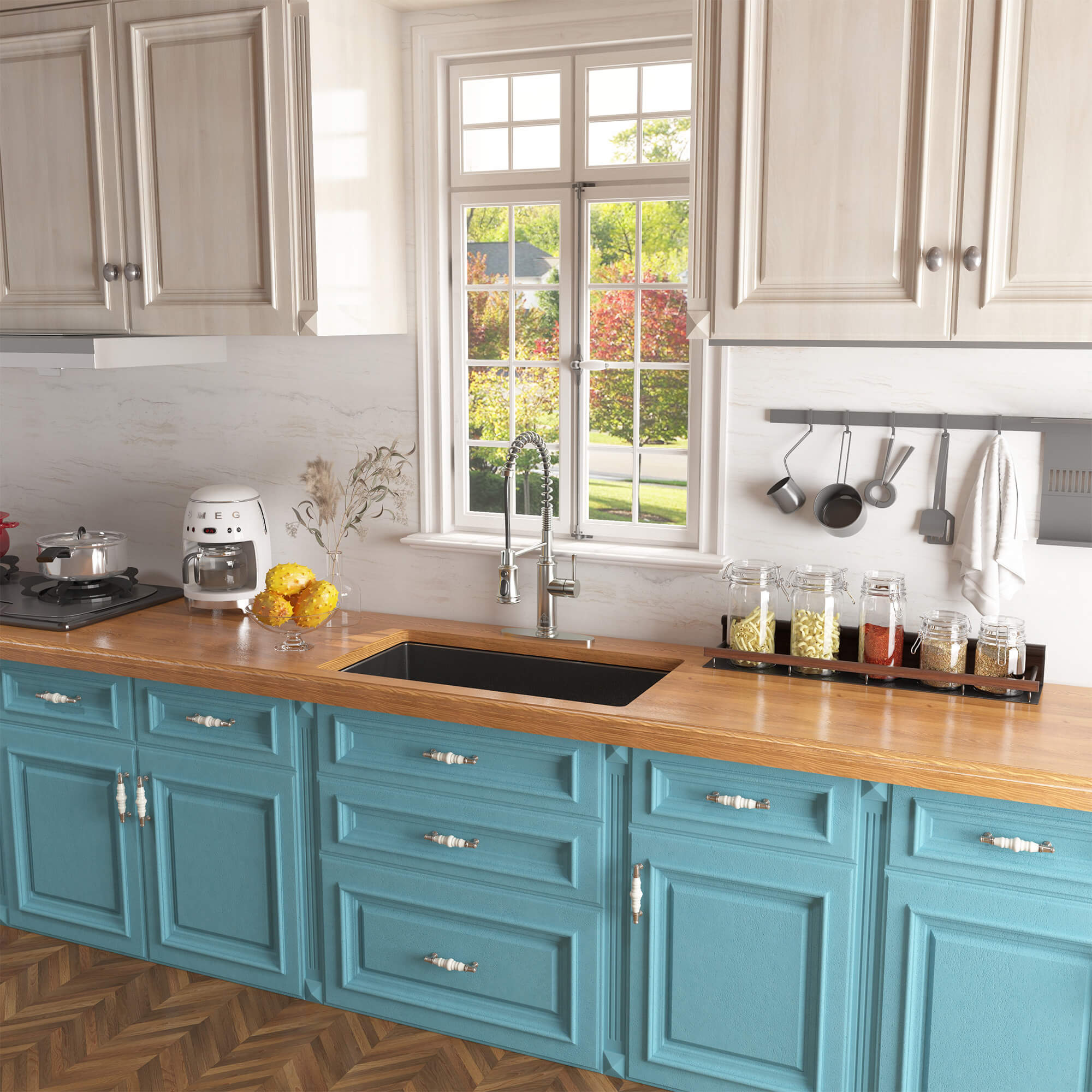 32 in. Undermount Single Bowl Fireclay Kitchen Sink with Grid and Drainer With cUPC Certified, in Glossy White/Matte Black/Matte Gray