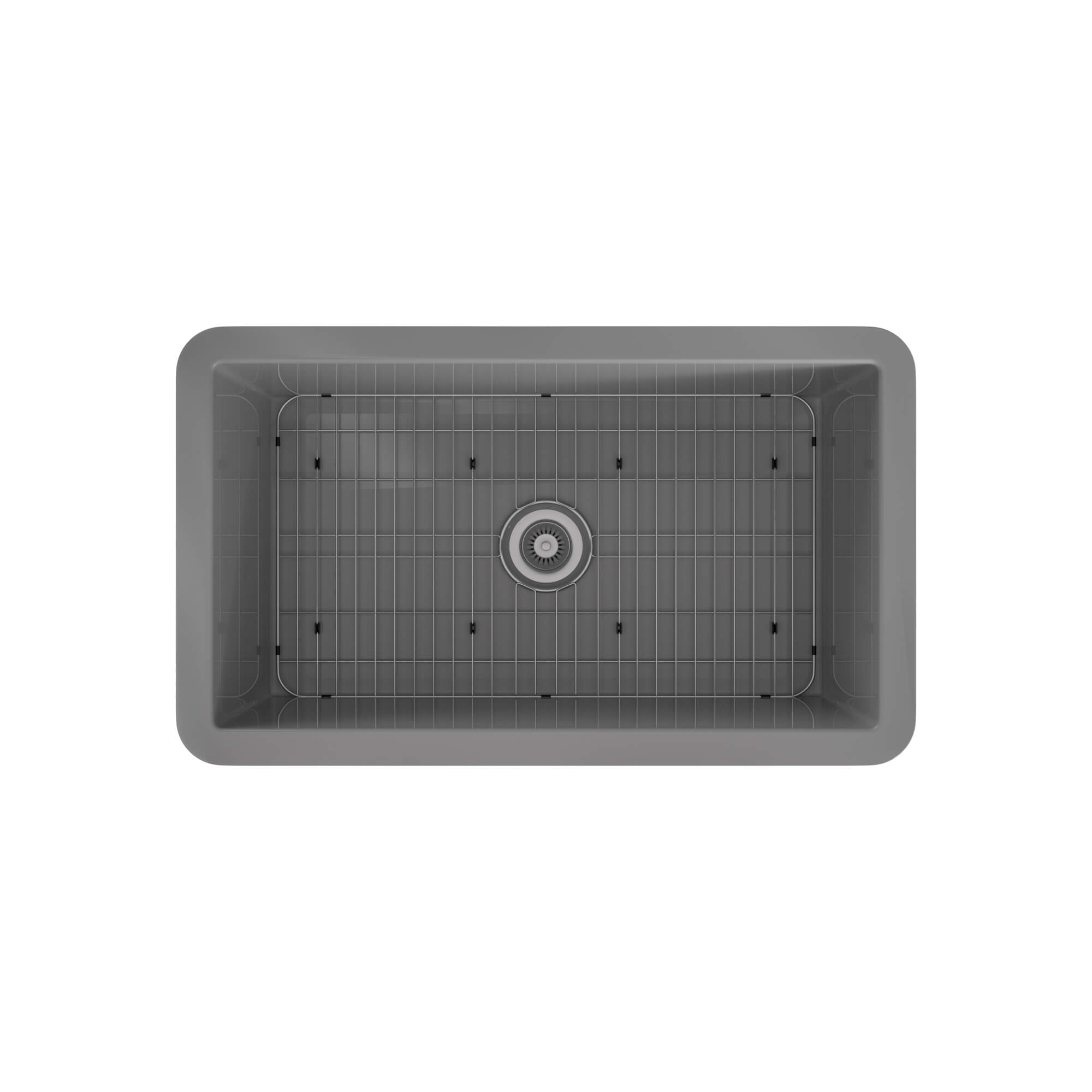 32 in. Undermount Single Bowl Fireclay Kitchen Sink with Grid and Drainer With cUPC Certified, in Glossy White/Matte Black/Matte Gray