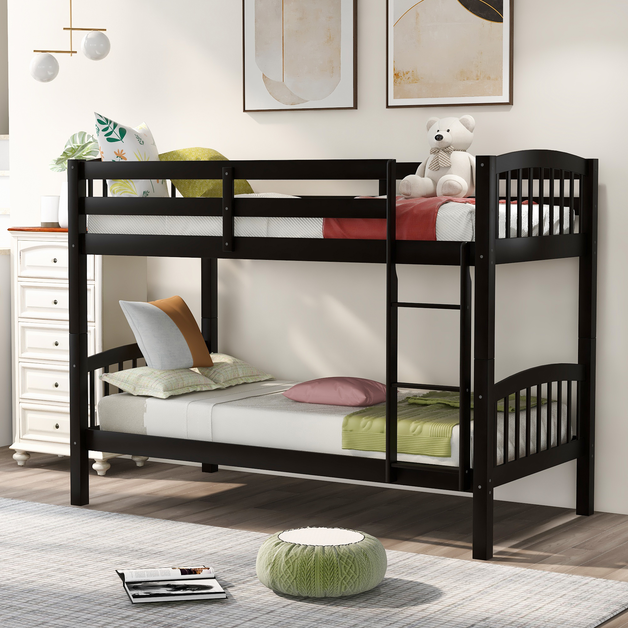 Twin Over Twin Bunk Bed with Ladder,Espresso ( OLD SKU: LP000066AAP)-CASAINC