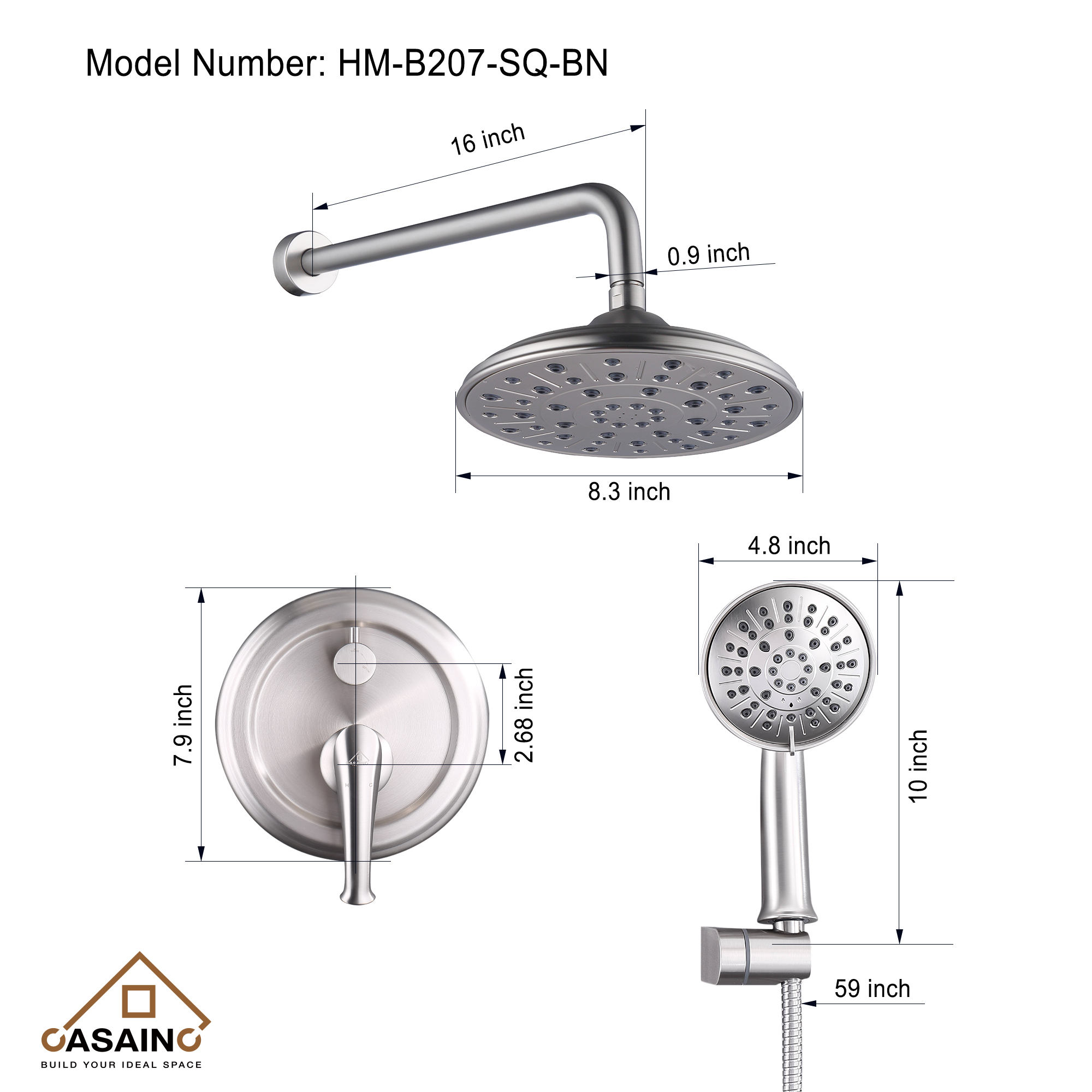 8.3inch Wall-mounted rain shower faucet with pressure balanced valve-CASAINC