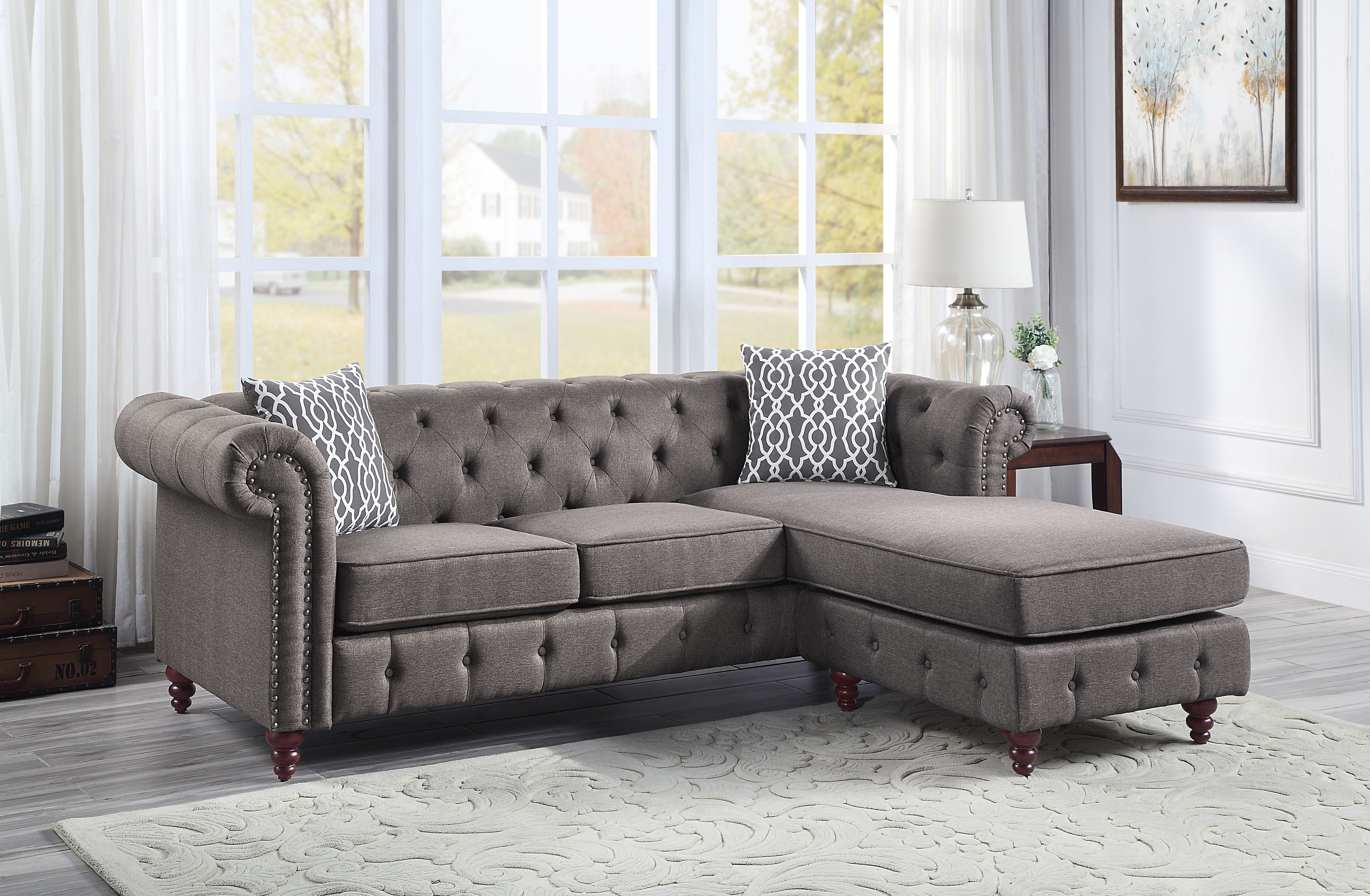ACME Waldina Reversible Sectional Sofa  in Brown Fabric-CASAINC