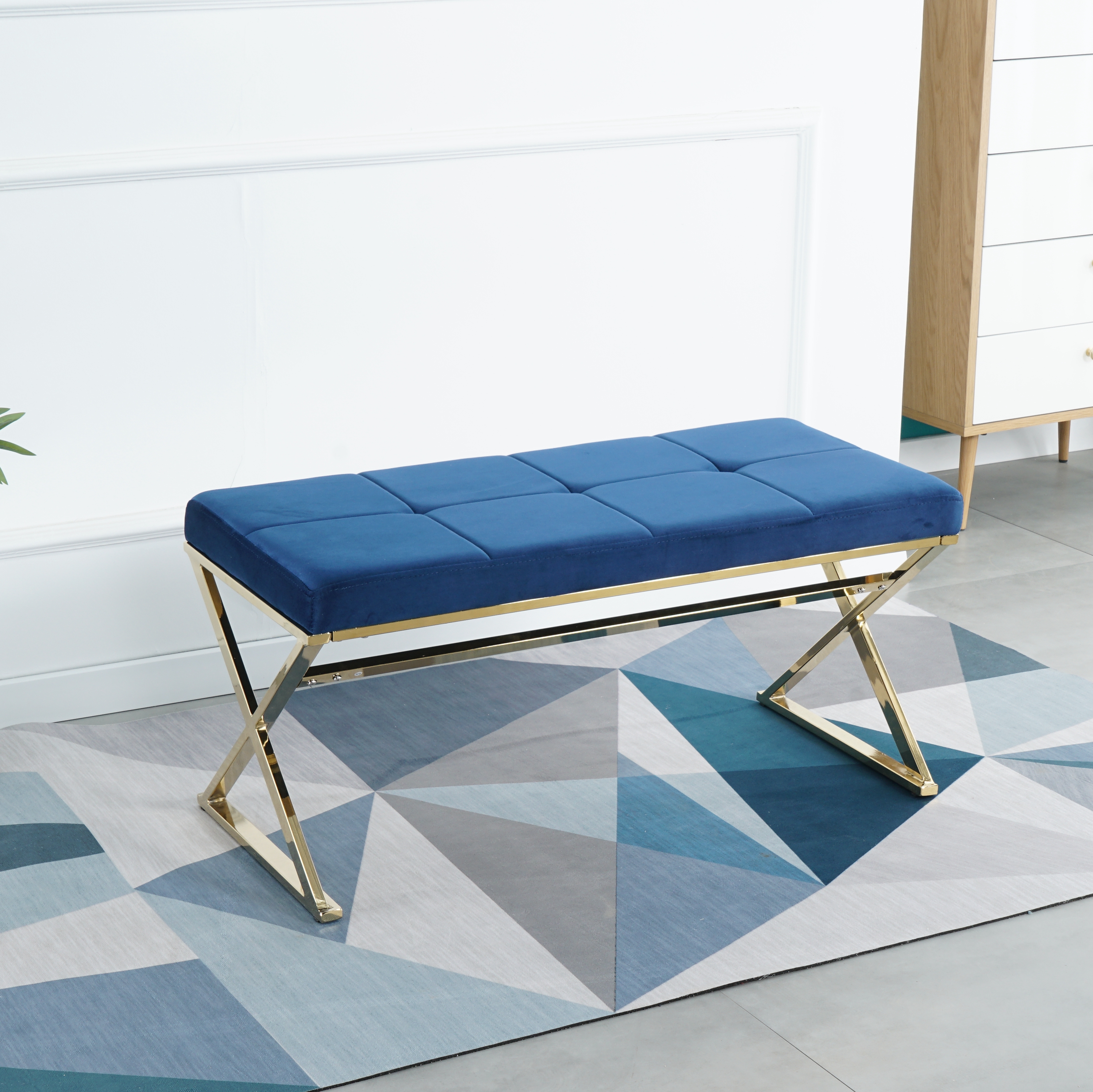 blue velvet fabric Morden bench-CASAINC