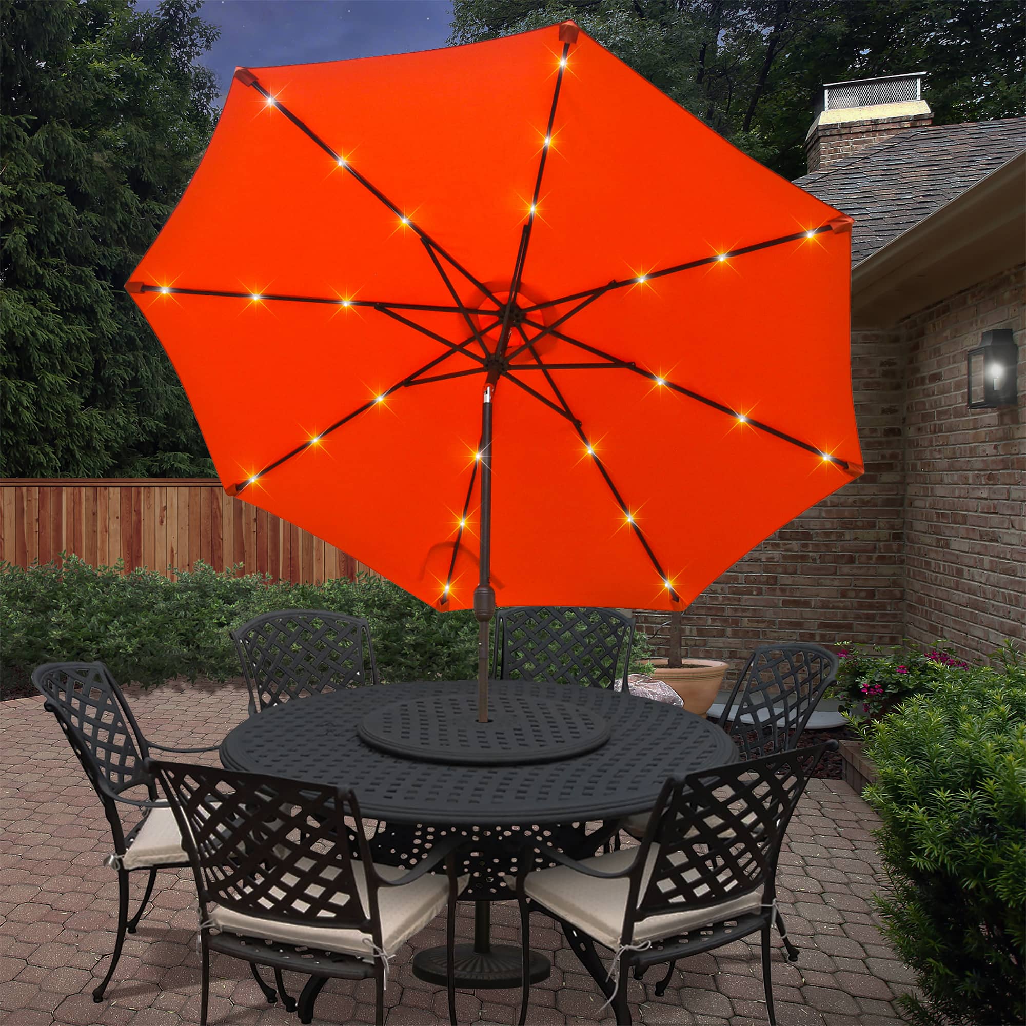 CASAINC 9Ft Patio Umbrella with 32 LED Solar Lights