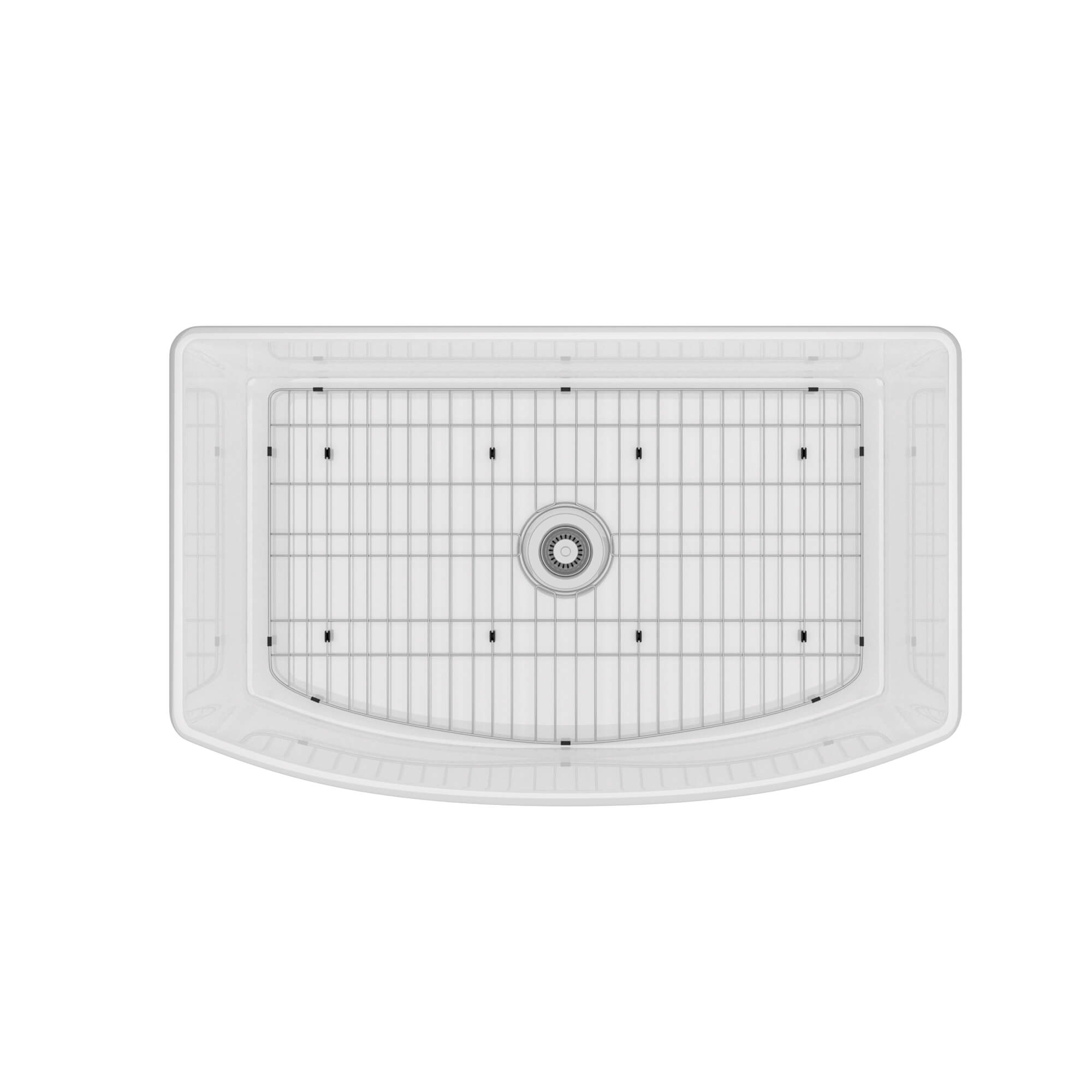 33 in. Curved Single Bowl Fireclay Farmhouse Apron Kitchen Sink with Grid and Drainer, cUPC Certified, in Glossy White/Matte Black/Matte Gray