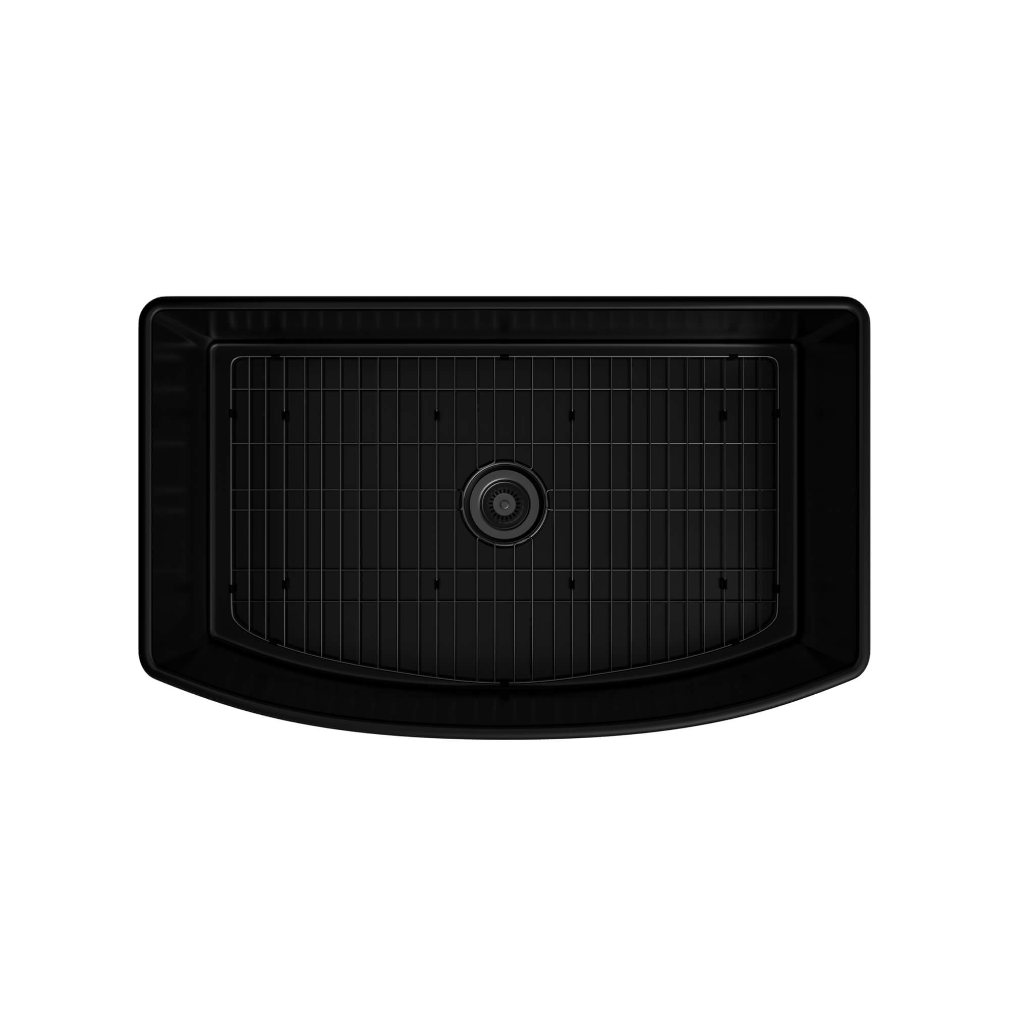 33 in. Curved Single Bowl Fireclay Farmhouse Apron Kitchen Sink with Grid and Drainer, cUPC Certified, in Glossy White/Matte Black/Matte Gray