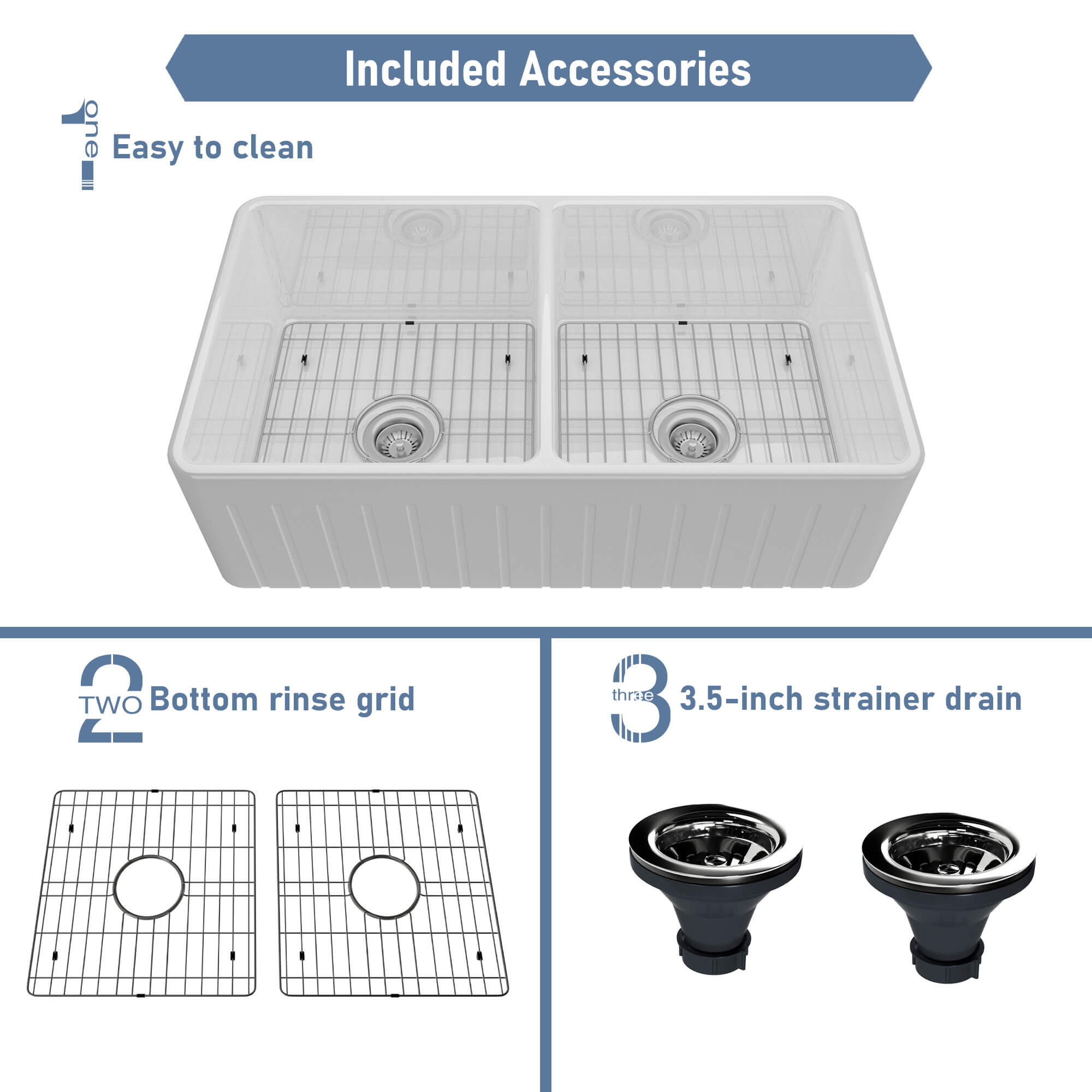 Stand Out With A Fireclay Sink Get The Perfect Sink For Your Dream K   33 In Double Bowl Fireclay Farmhouse Apron Kitchen Sink With Striped Design Reversible Installation, With Grid And Drainer, CUPC Certified, In White (5) 