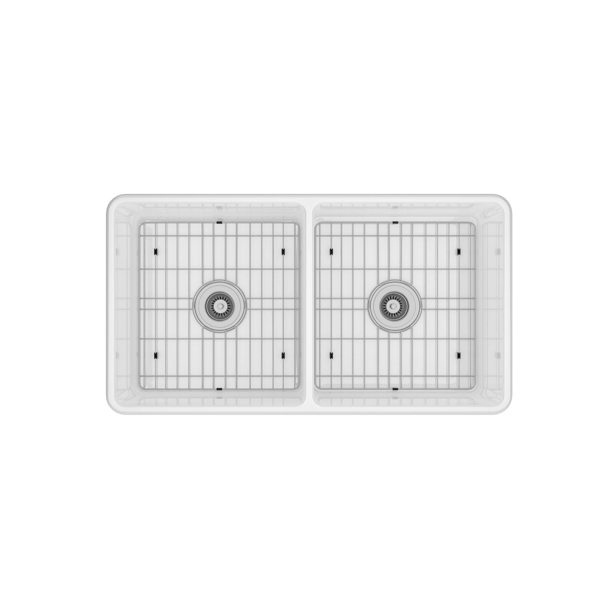 33 in. Double Bowl Fireclay Farmhouse Apron Kitchen Sink with Striped Design Reversible Installation, with Grid and Drainer, cUPC Certified, in Black/Gray/White