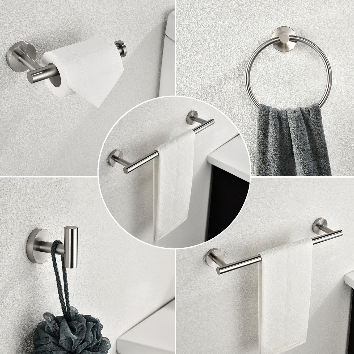 6 Piece Stainless Steel Bathroom Towel Rack Set Wall Mount-CASAINC