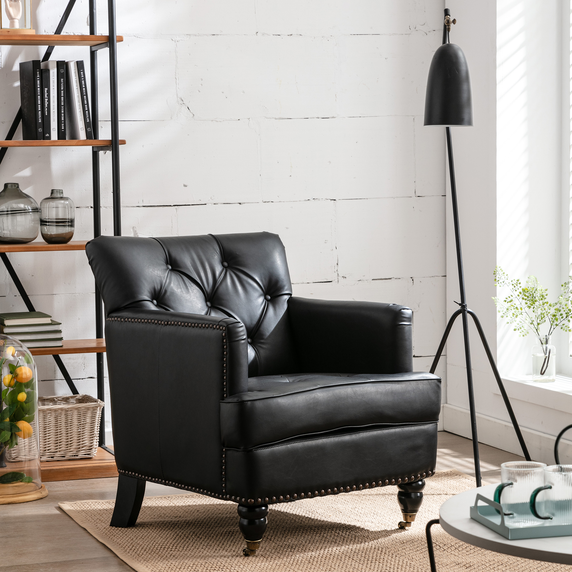 Hengming modern Style  Accent Chair  for Living Room,PU leather club chair ,black-CASAINC
