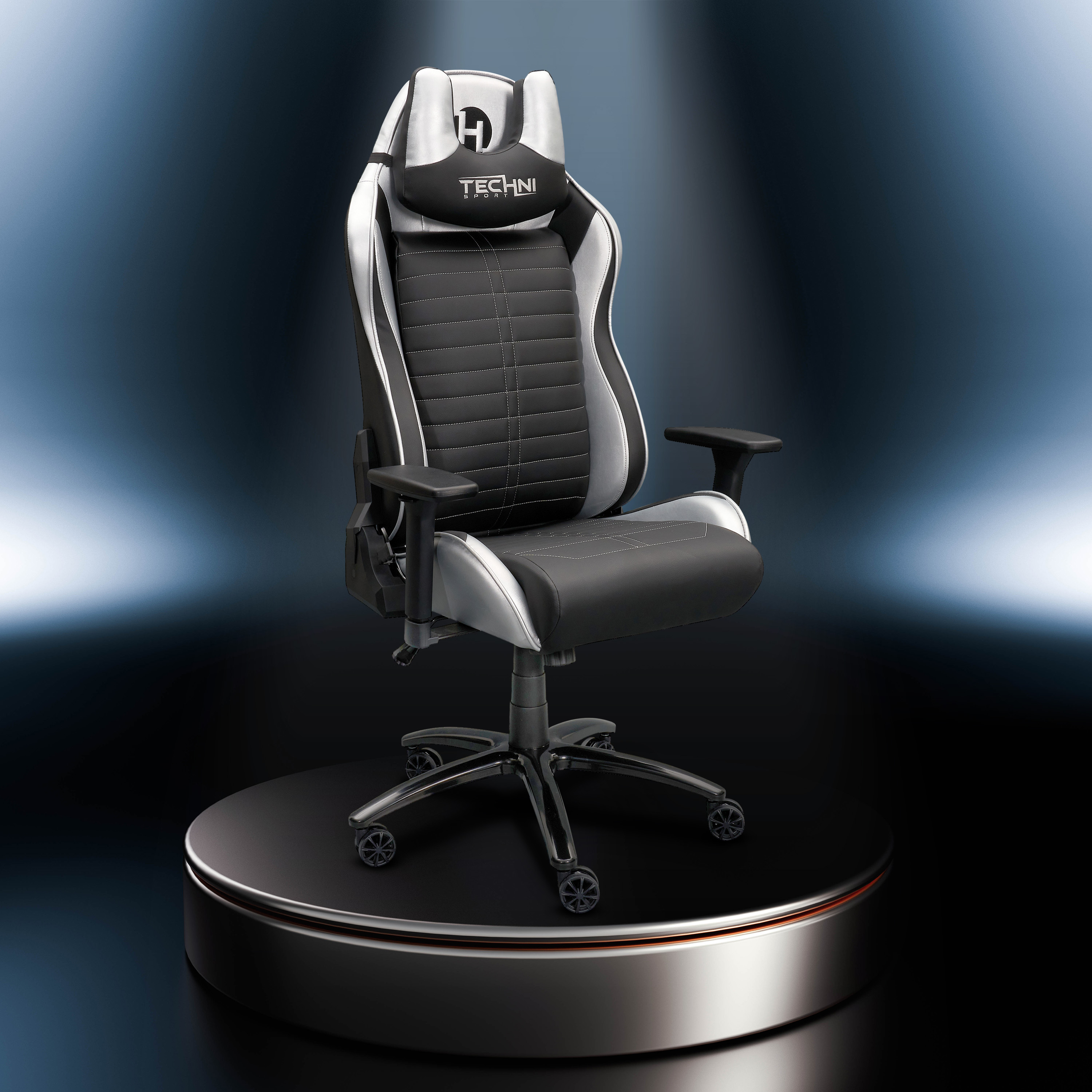 Techni Sport Ergonomic Racing Style Gaming  Chair - Silver-CASAINC