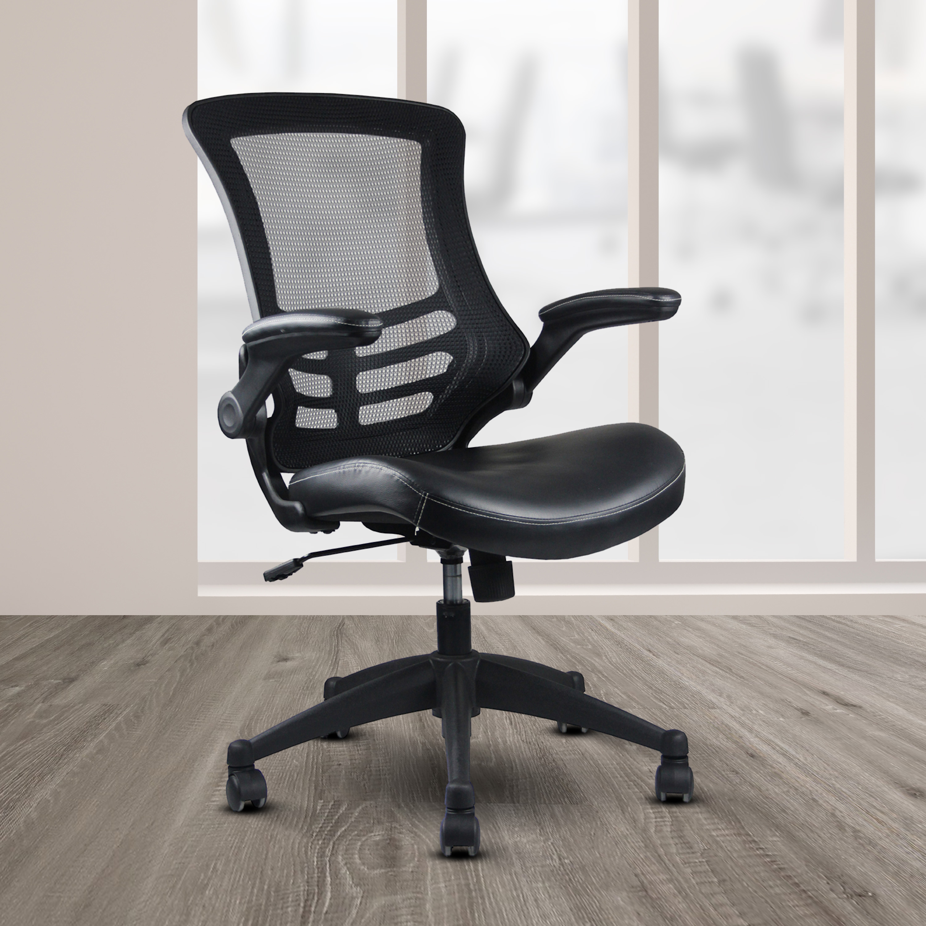 Techni Mobili Stylish Mid-Back Mesh Office Chair with Adjustable Arms, Black-CASAINC