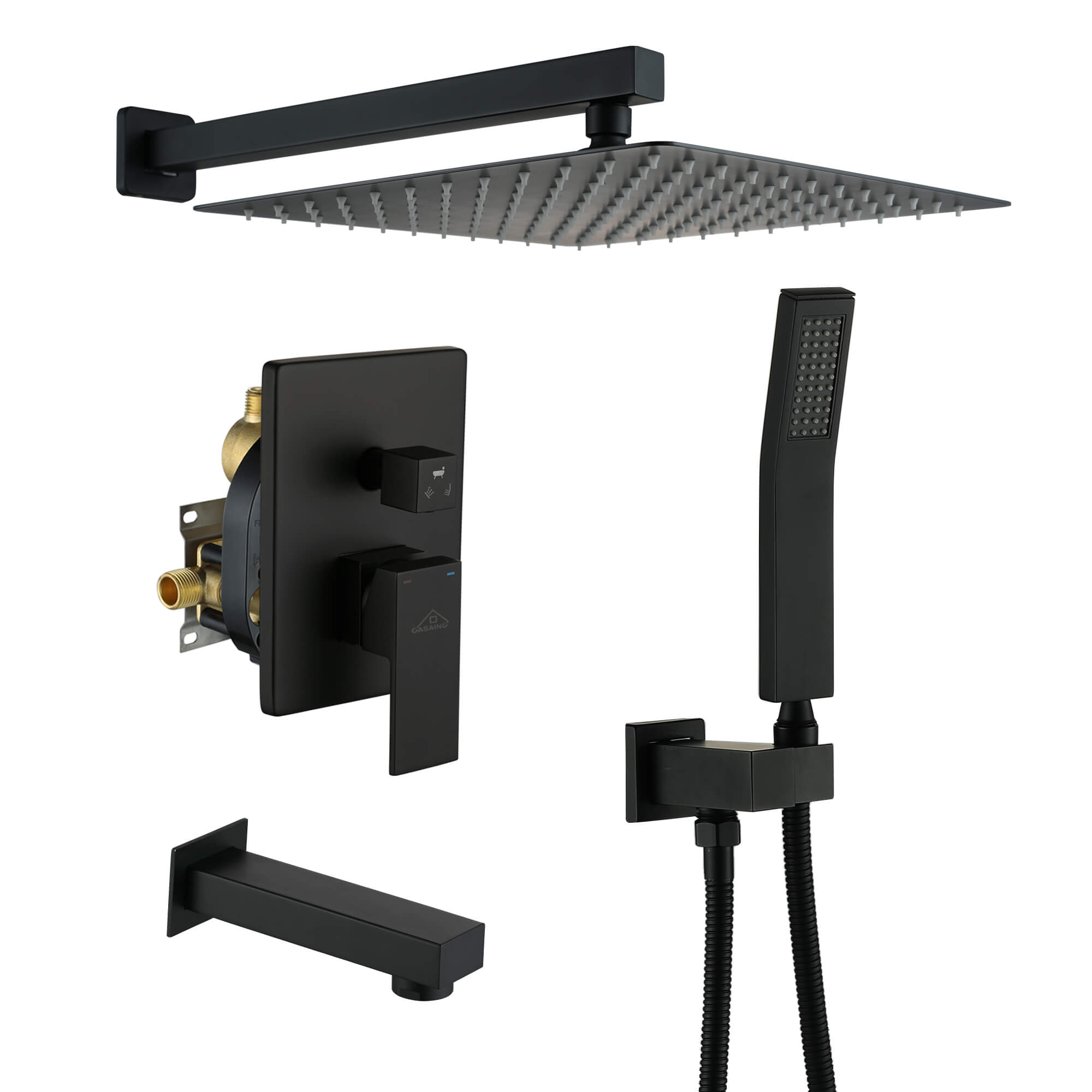 CASAINC 12 inch Wall Mounted Shower System with Bathtub Faucet and Hand Shower
