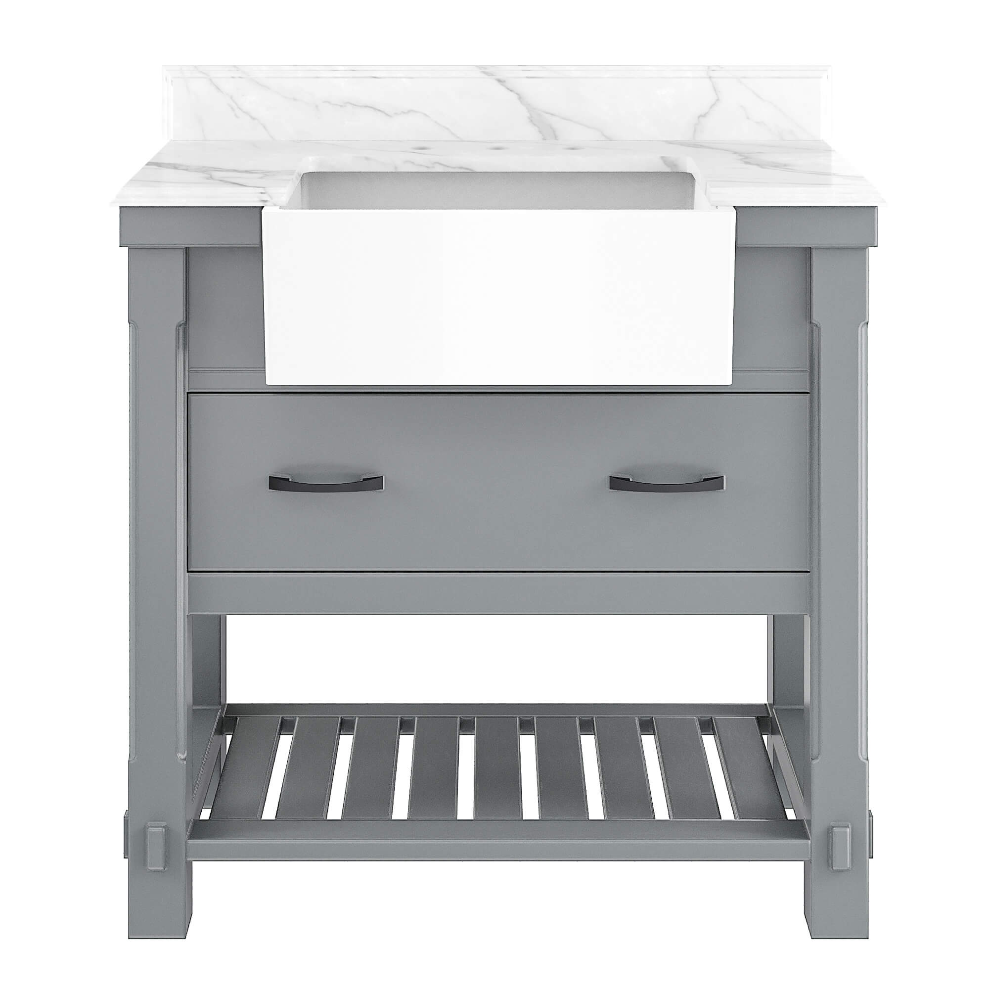 36" Farmhouse Sink Bathroom Vanity with Shelf in White/Grey