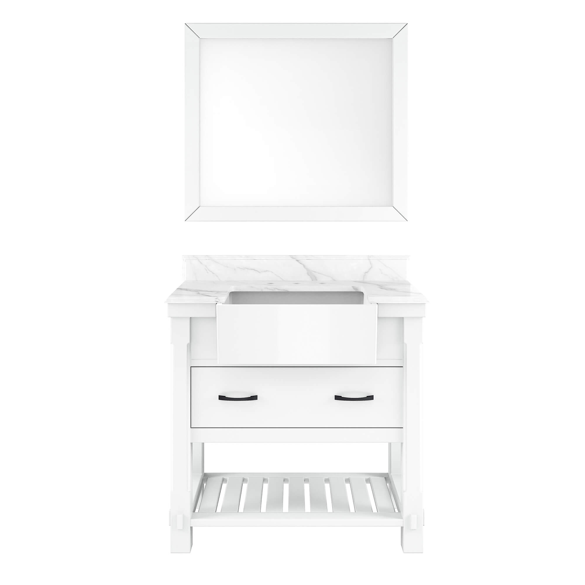 36" Farmhouse Sink Bathroom Vanity with Shelf in White/Grey