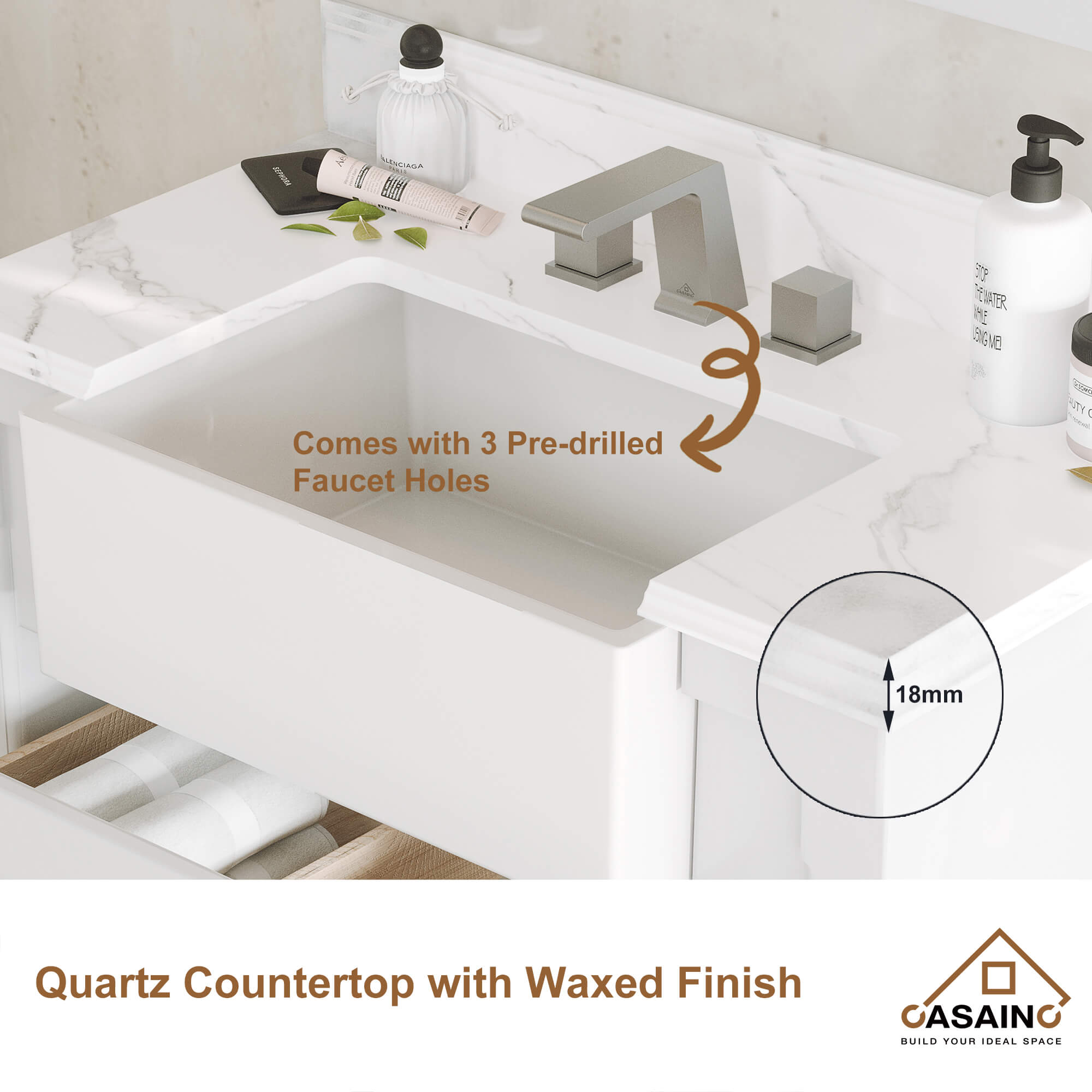 36" Farmhouse Sink Bathroom Vanity with Shelf in White/Grey