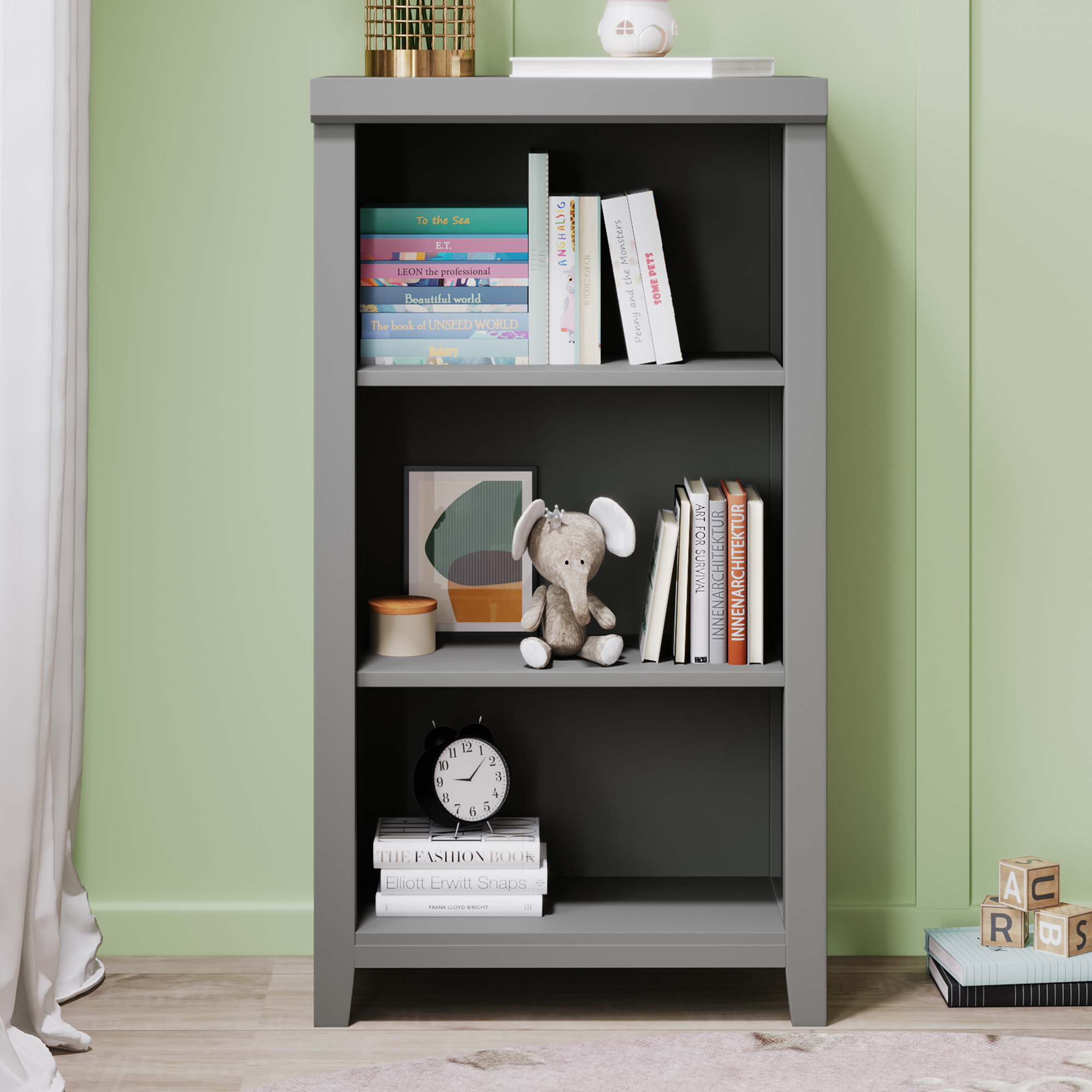3-Tier Open Shelf Bookcase Storage Cabinet Nightstand for Bedroom Living room Home,Gray-CASAINC