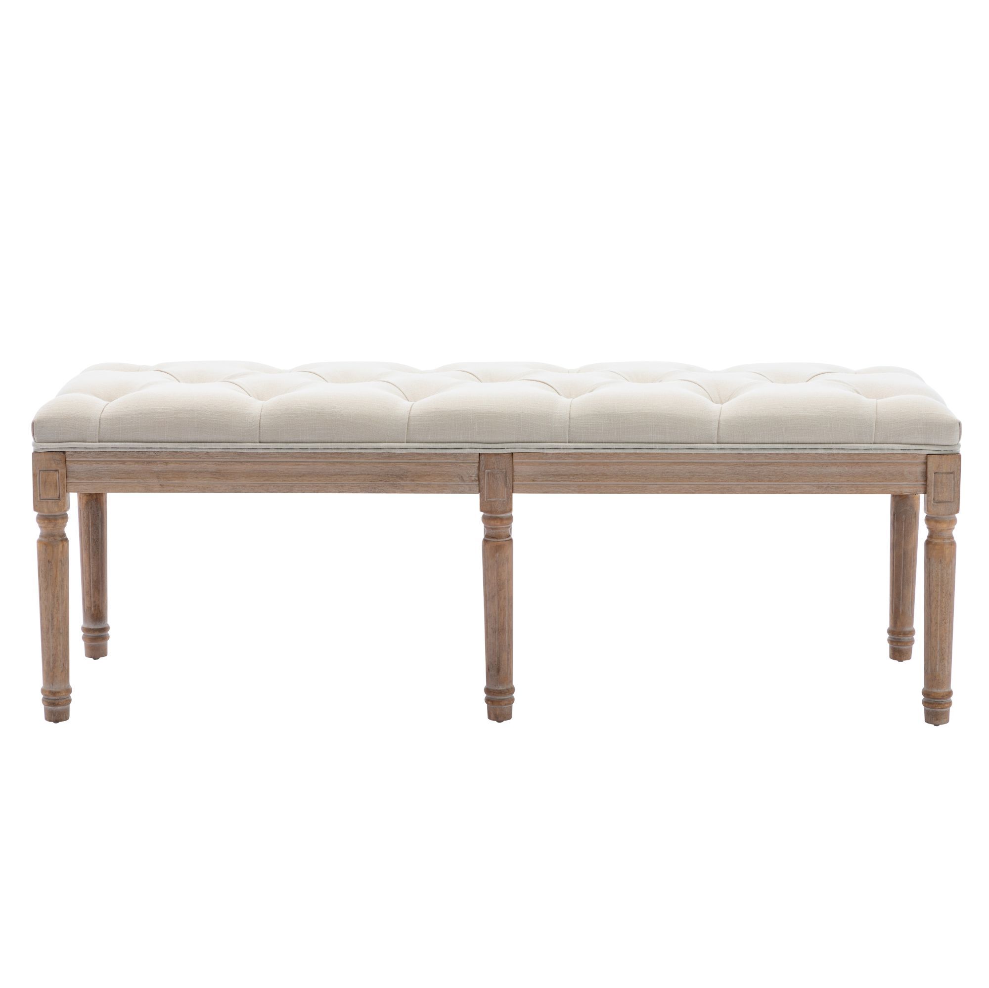 End of Bed Bench Upholstered Entryway Bench French Benchwith Rubberwood Legs for Bedroom/Entry/Hallway-CASAINC