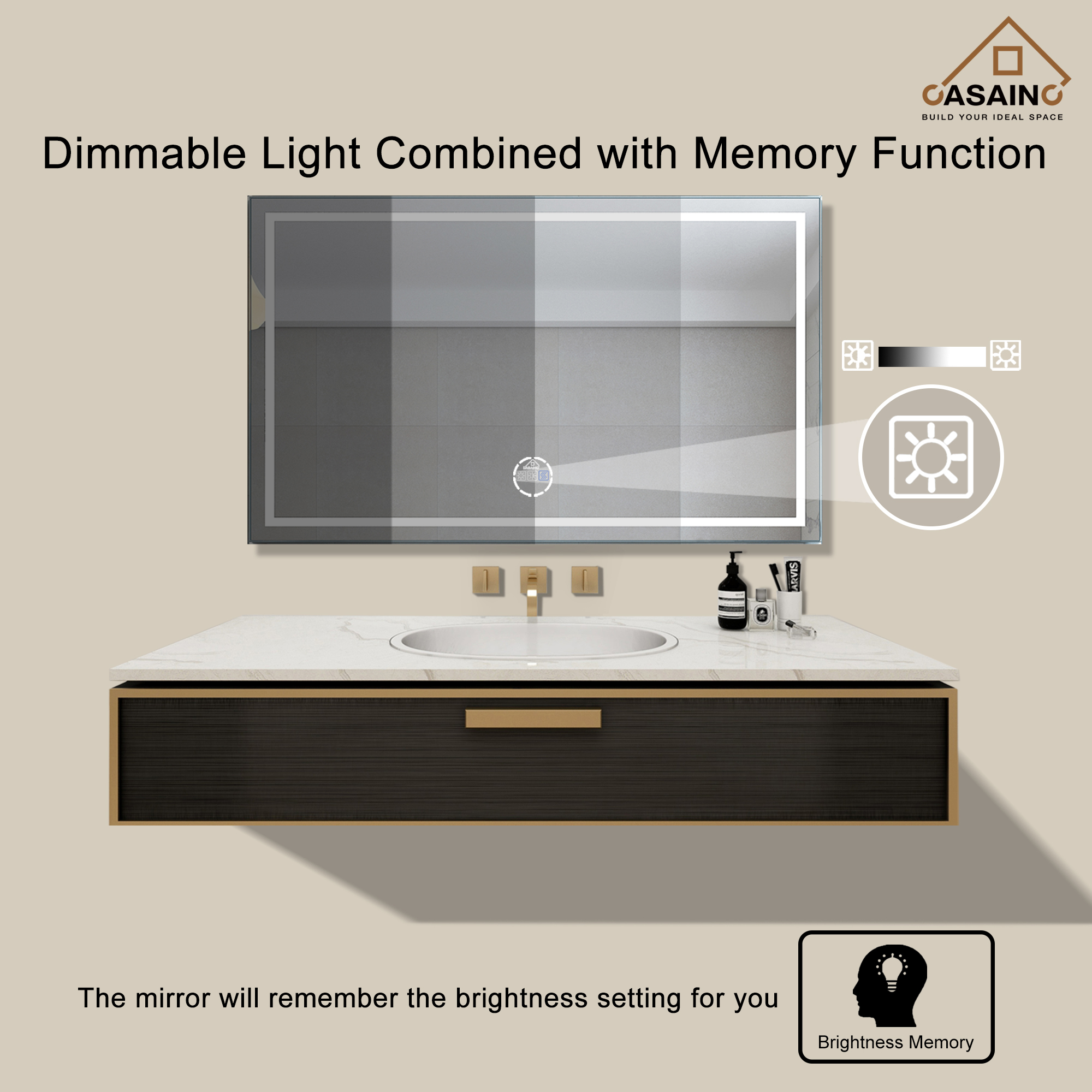 CASAINC Wall Mounted Modern LED Bathroom Mirror, Dimmable and Anti-Fog (60-in L × 36-in W)