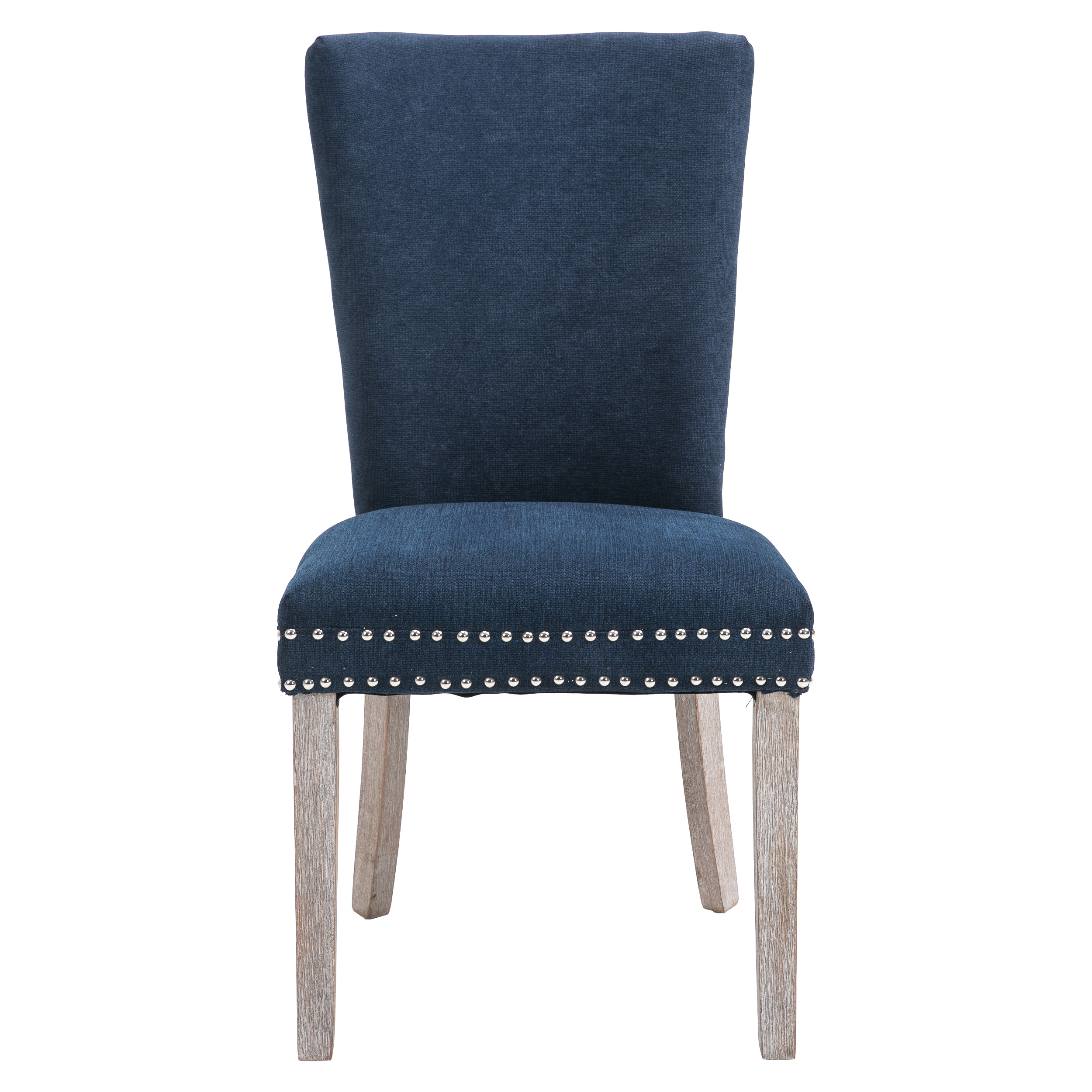 40 in. Classic Navy Blue Terry Fabric Nail-head Tufted Parsons Chairs, Dining Chair with 4 Solid Wood Legs, Set of 2-CASAINC