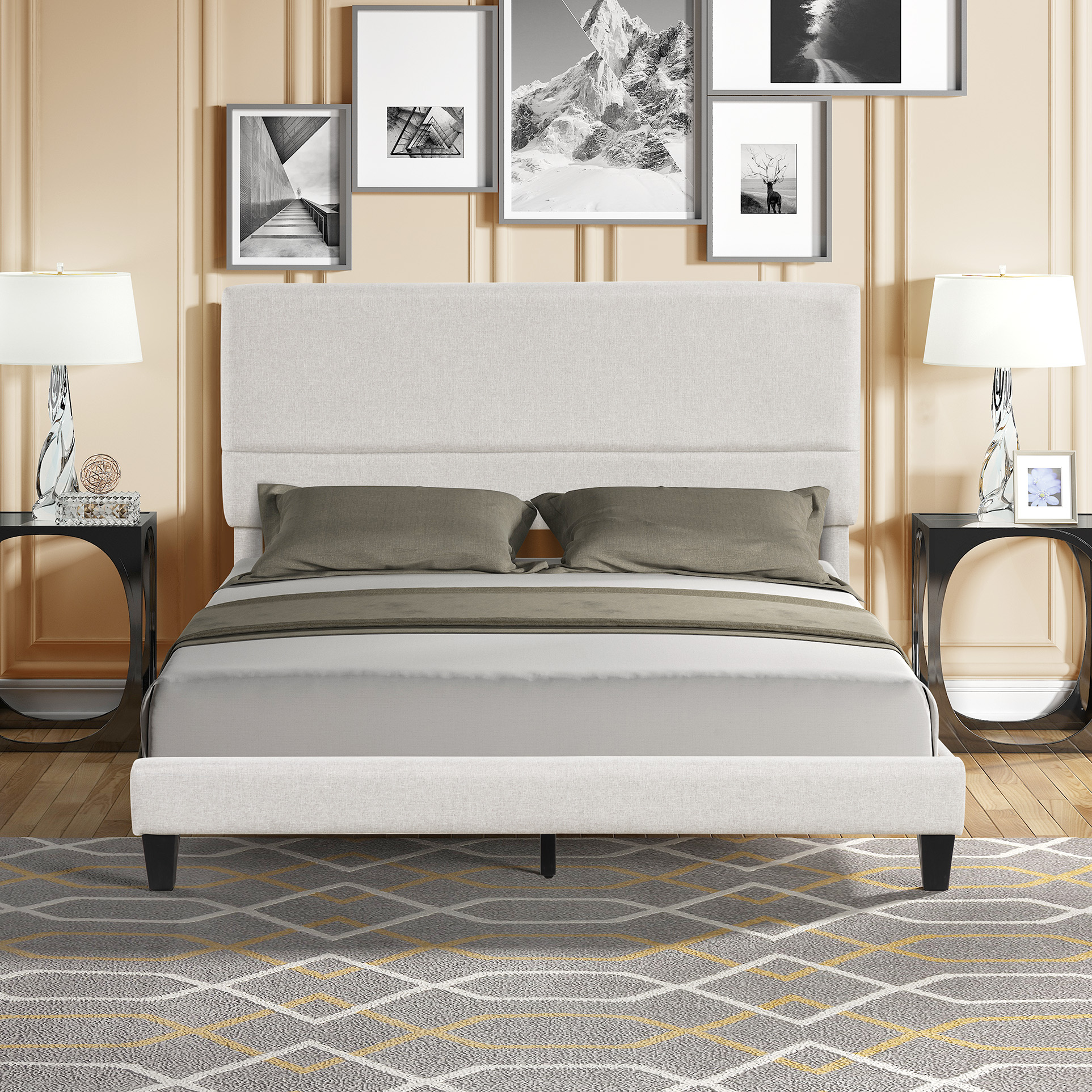 Details about   Platform Frame Slats Bed Queen Size Modern Bed Faux Upholstered Headboard Black 