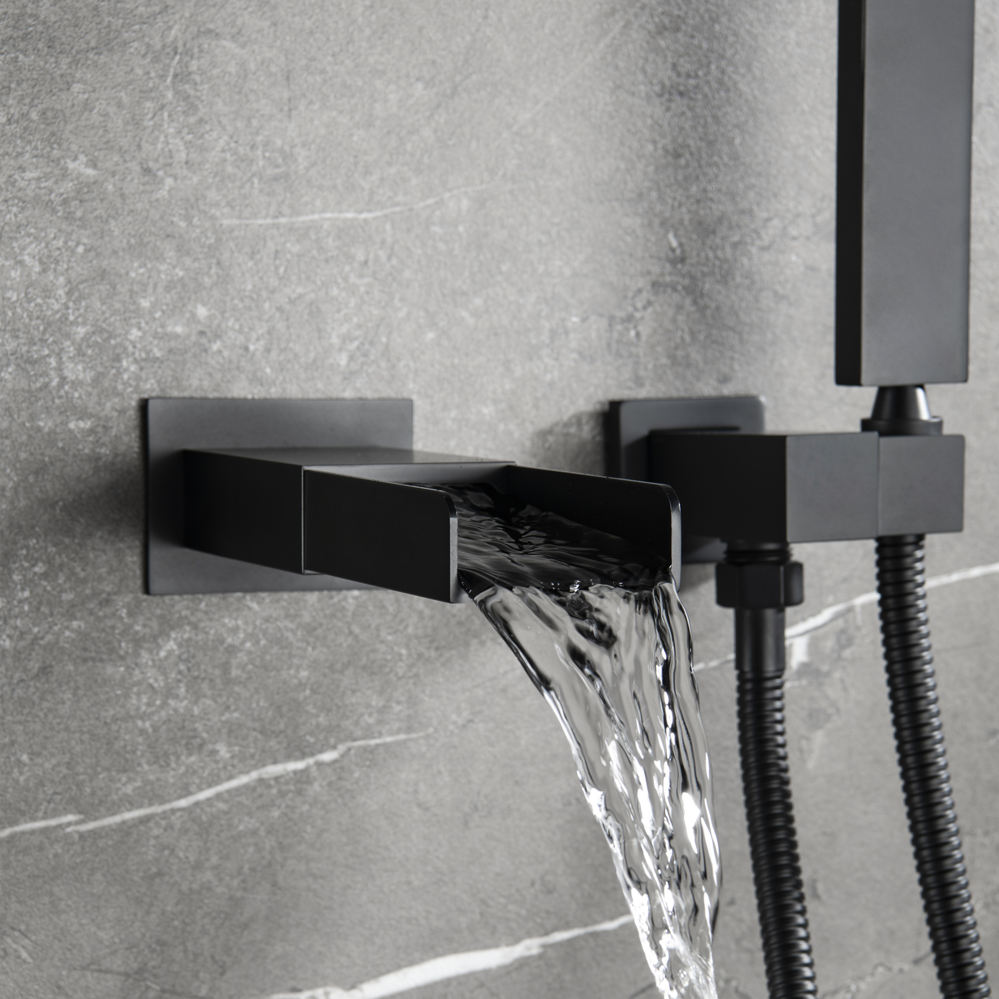 TrustMade Pressure-Balance Waterfall Single Handle Wall Mount Tub Faucet with Hand Shower, Matte Black - 2W01-CASAINC