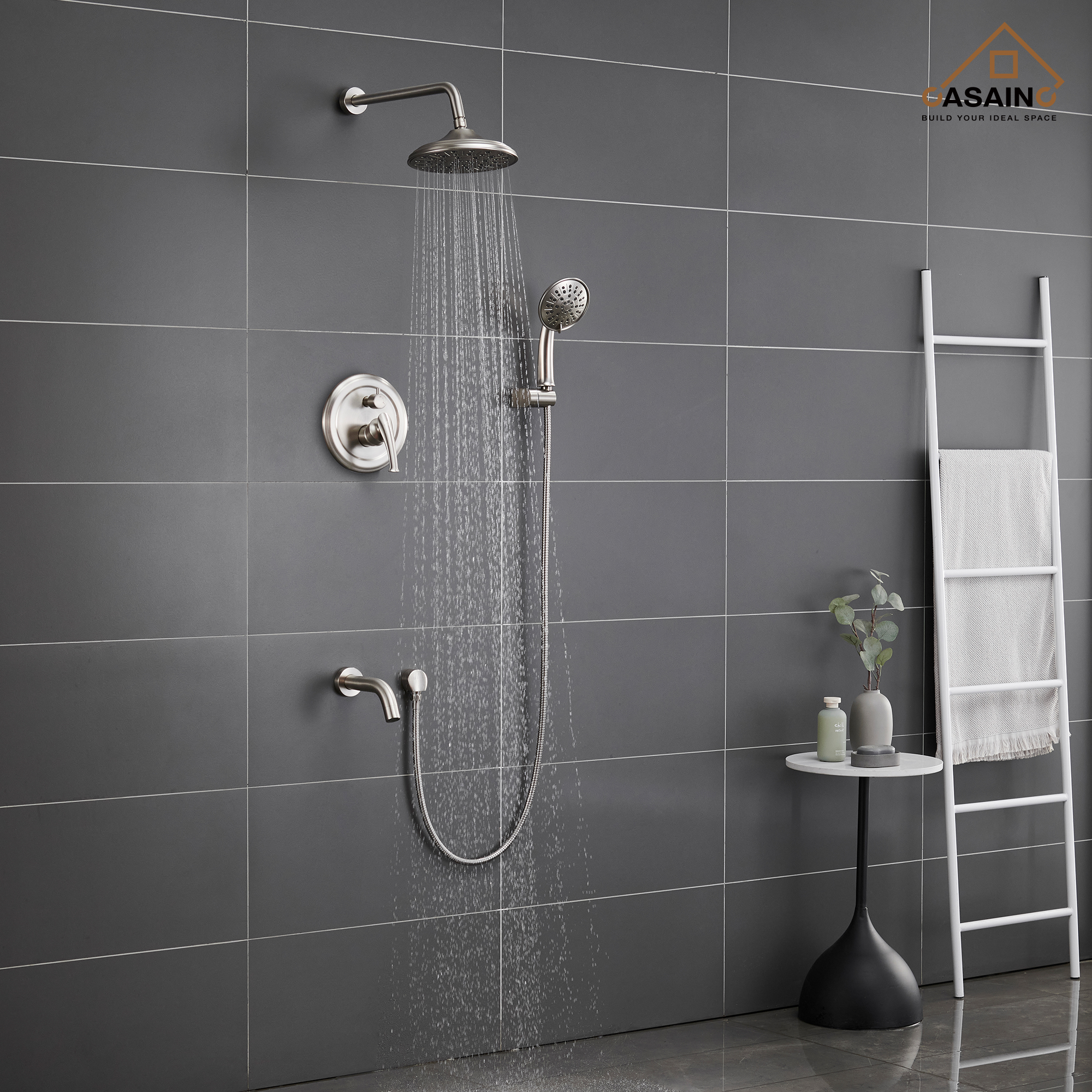 CASAINC 8.3 inch Wall-mounted rain shower faucet with pressure balanced valve