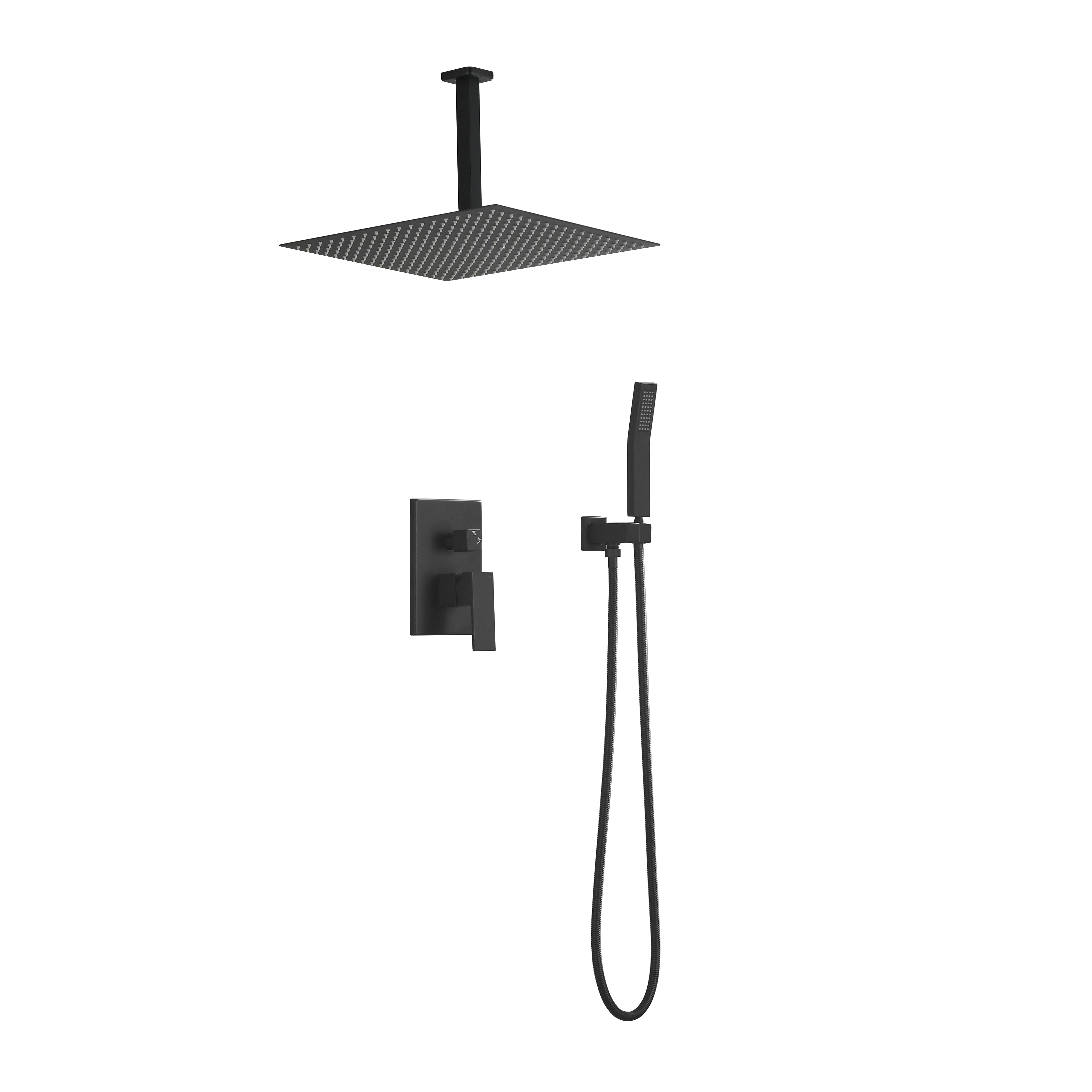 16 Inches Matte Black Shower Set System Bathroom Luxury Rain Mixer Shower Combo Set Ceiling Mounted Rainfall Shower Head Faucet (Contain Shower Faucet Rough-In Valve Body and Trim)-CASAINC