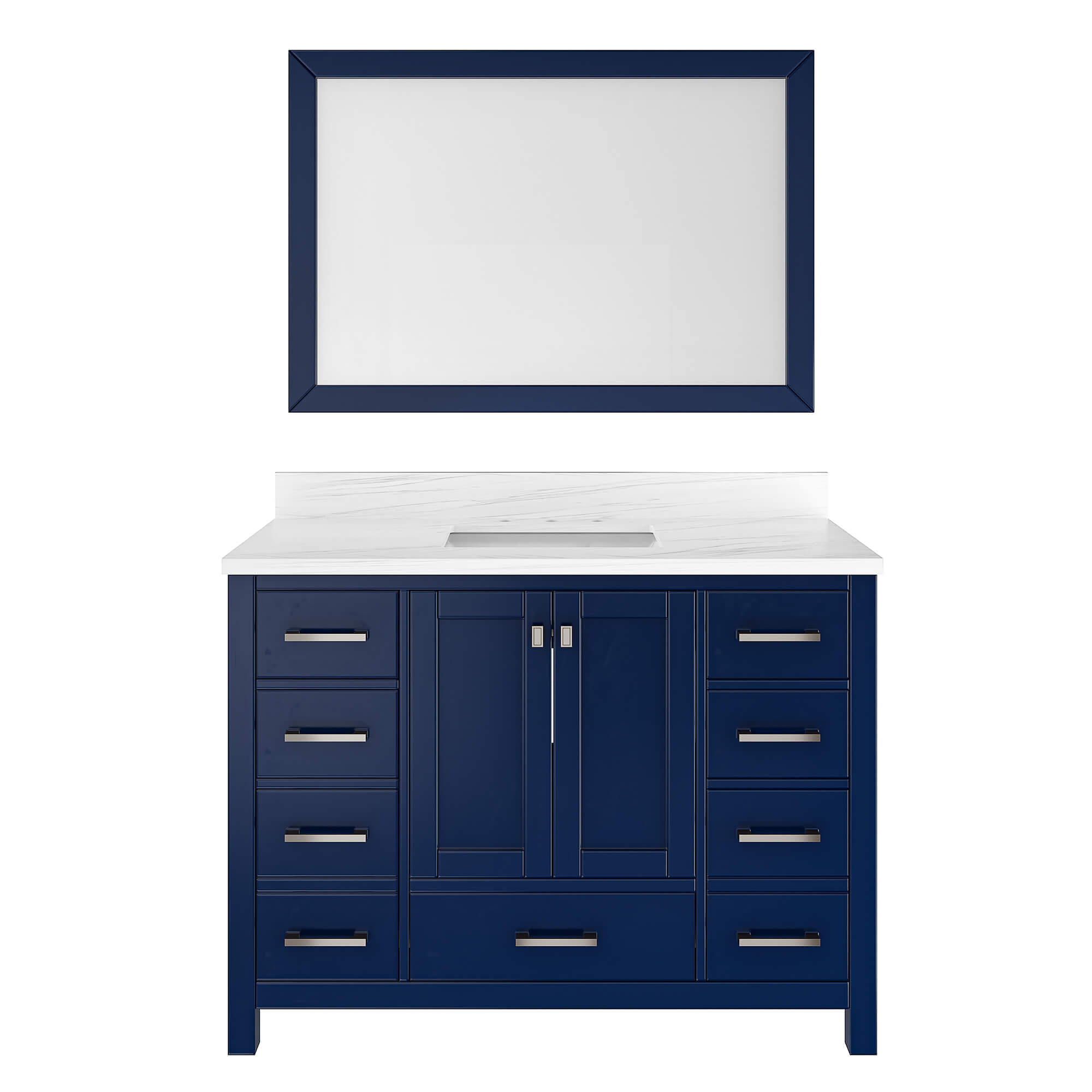 CASAINC 48 x 22 x 35.4 in. Solid Wood Navy Blue Bath Vanity with Carrara White Marble Countertop (No/With Mirror)