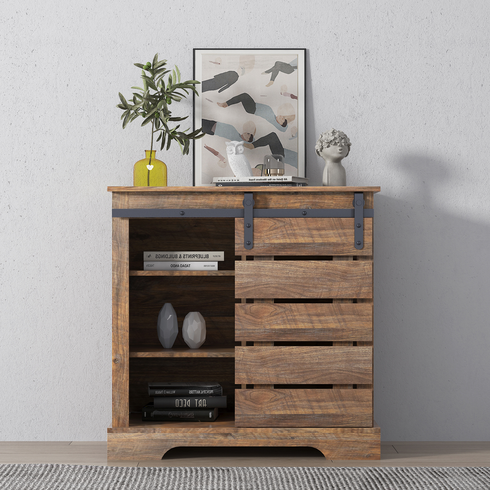 de Cabinet Buffet Sideboard with Sliding Barn Door and Interior Shelves,Espresso-CASAINC